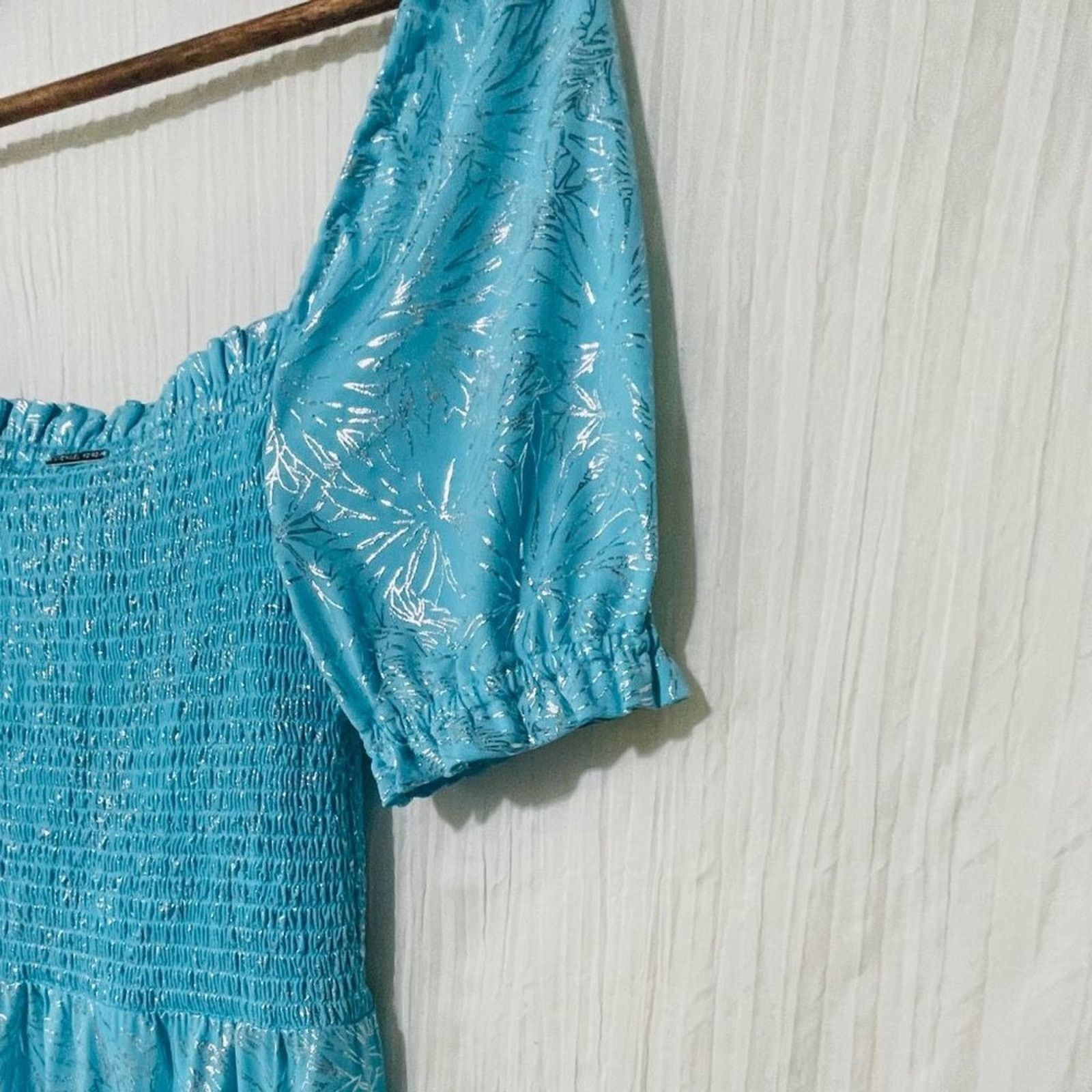 Michael Kors Michael Kors Smocked Peasant Dress Foil Print Turquoises Size S / US 4 / IT 40 - 12 Thumbnail