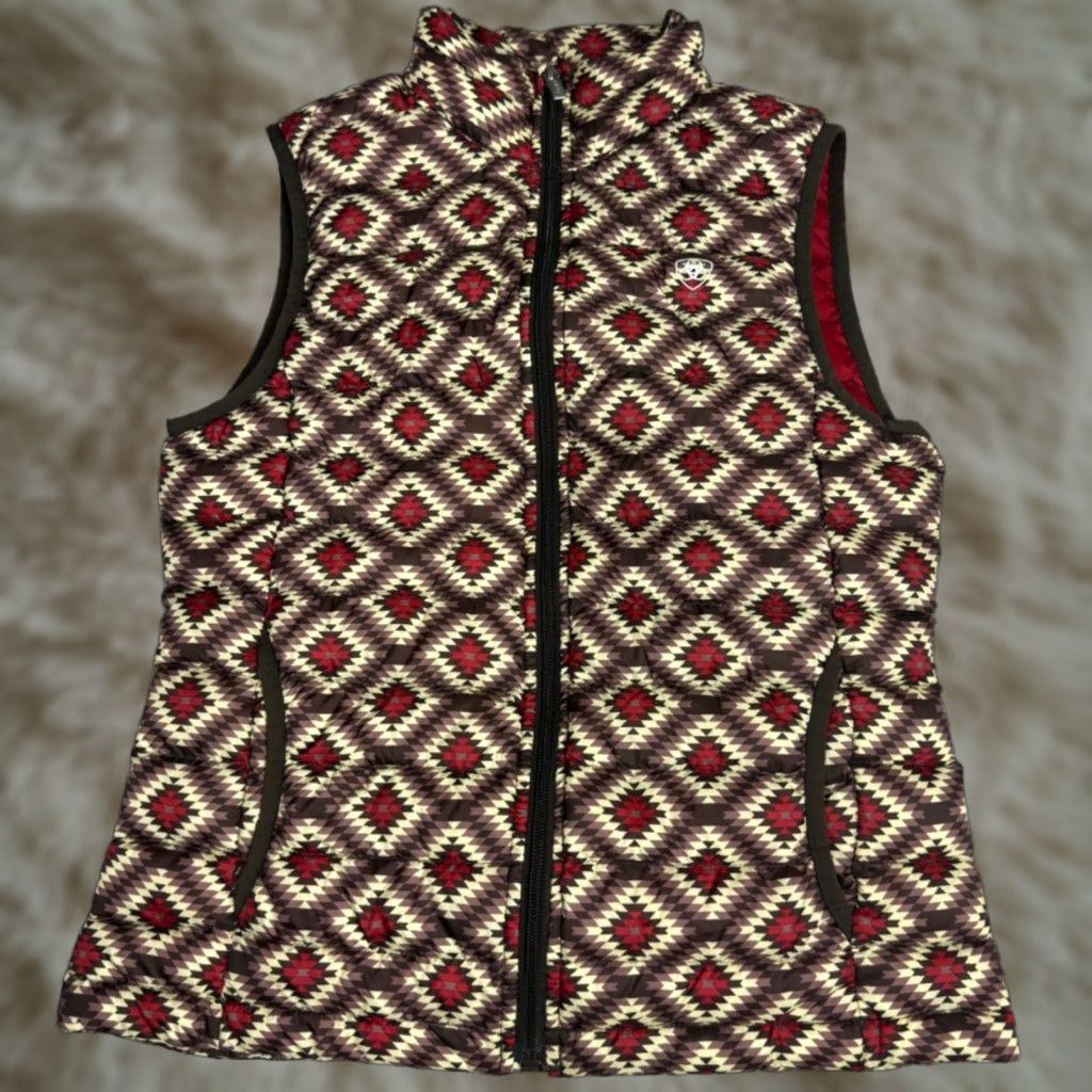 Ariat Ariat Ideal Down Womens Aztec Puffer Vest Sz S Beige Zip Front Packable Vest Size S / US 4 / IT 40 - 1 Thumbnail