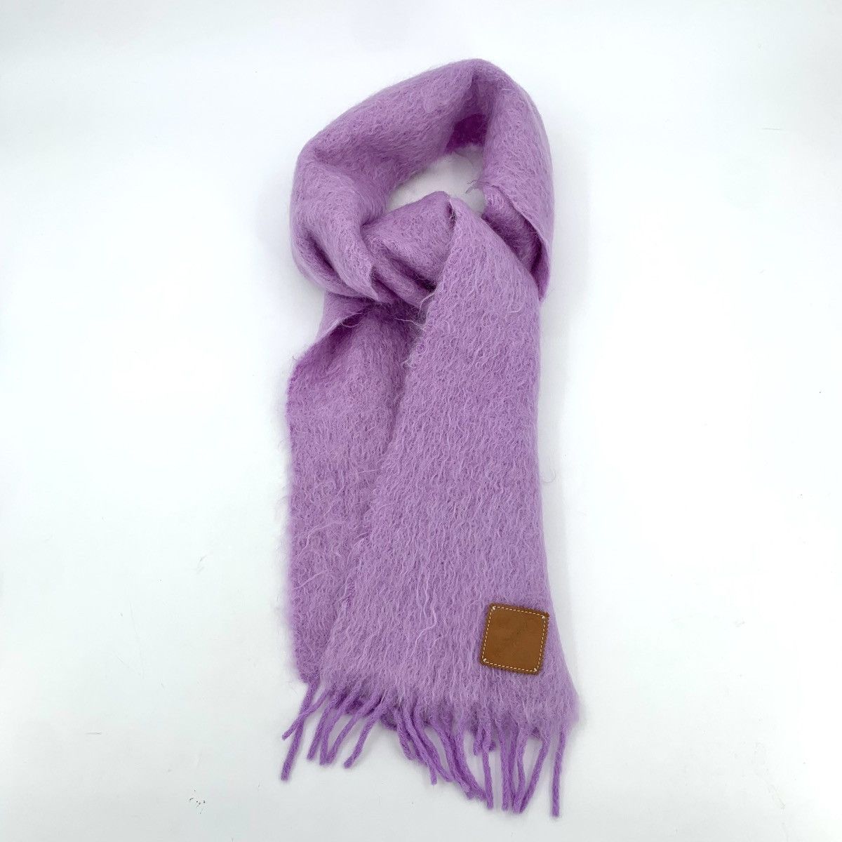 Loewe Loewe Purple Logo Leather Tag Mohair Tassel Scarf Size ONE SIZE - 8 Thumbnail