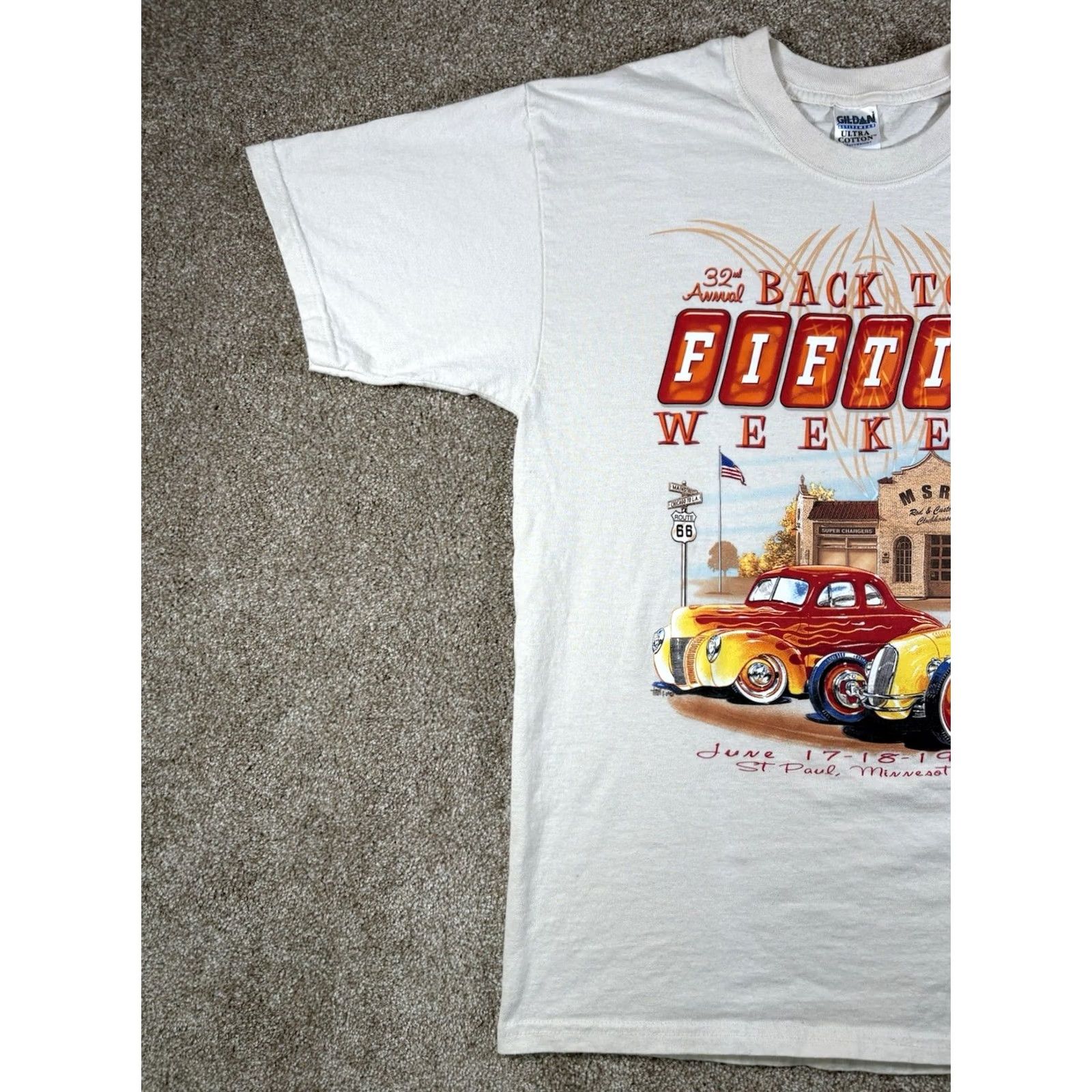 Gildan VINTAGE Back To The Fifties Weekend Hot Rod Show Shirt Size L Saint Paul Minnesota Men 2005 Size US L / EU 52-54 / 3 - 2 Thumbnail