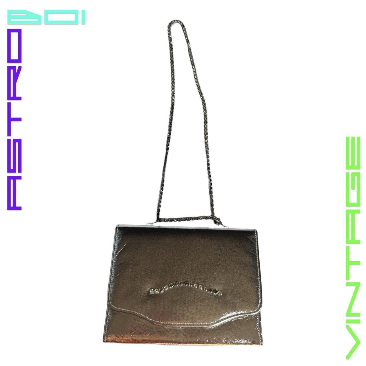 Leather VINTAGE SILVER LEATHER HAND BAG WITH DIAMANTE CHAIN Size ONE SIZE - 6 Thumbnail