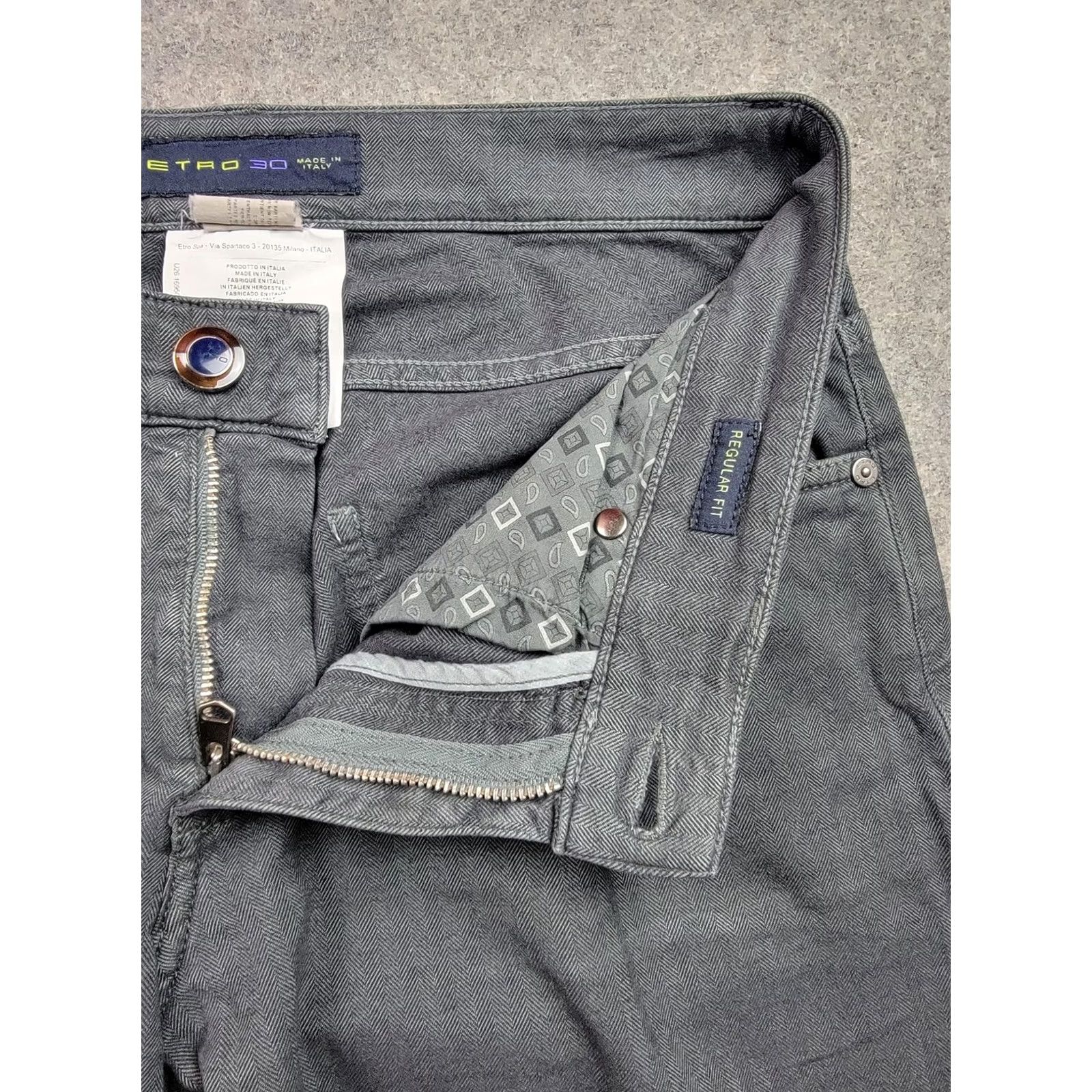 Etro ETRO Jeans Mens 30 Gray Regular Denim Herringbone Twill Stretch Zip Fly Five-Pocket Made in Italy Regular Fit Mens Fashionwear Size US 30 / EU 46 - 5 Thumbnail