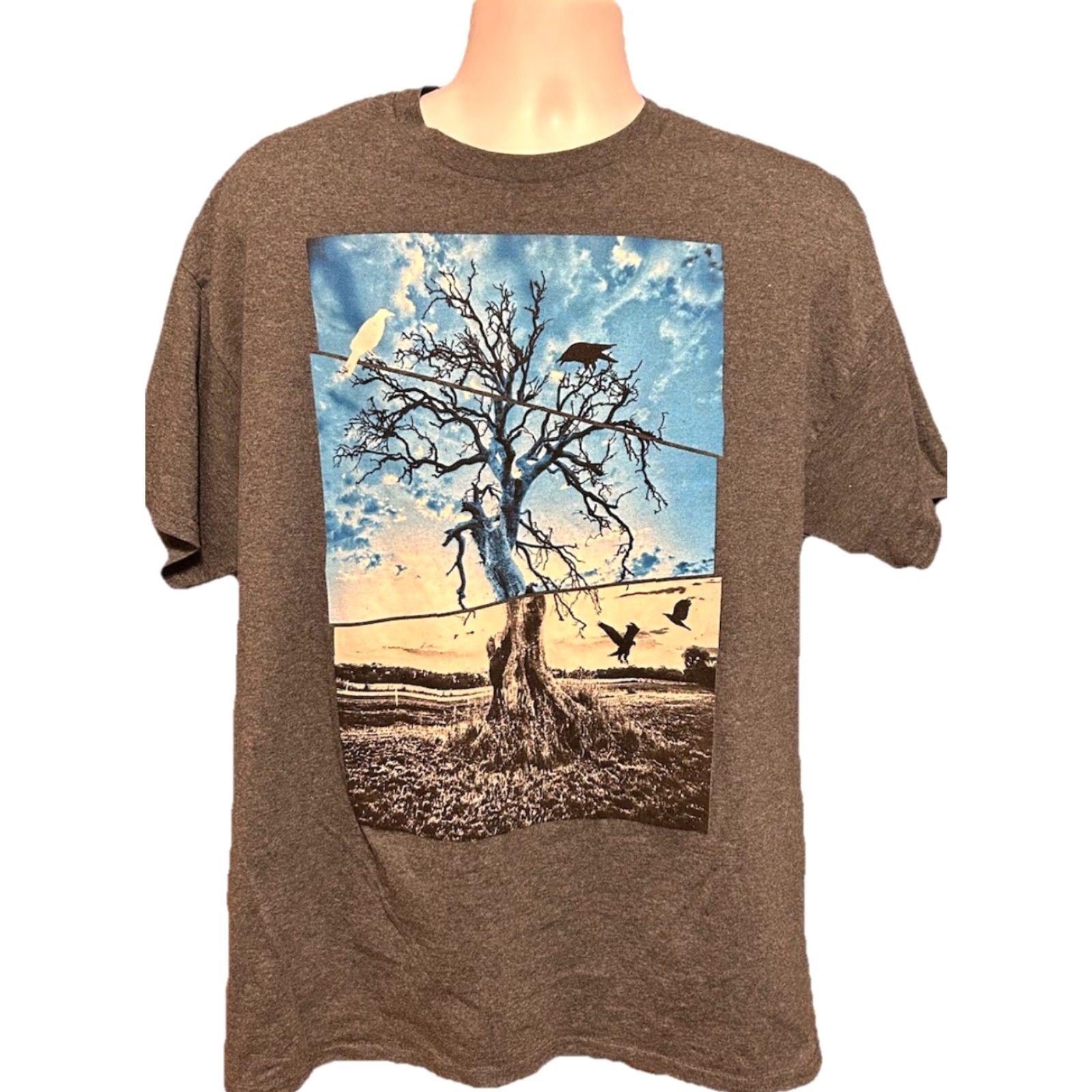 Vintage Tony Hawk Skateboarding Nature T Shirt Men XL Gray Short Sleeve Birds Trees Graphic Print Size US XL / EU 56 / 4 - 2 Thumbnail