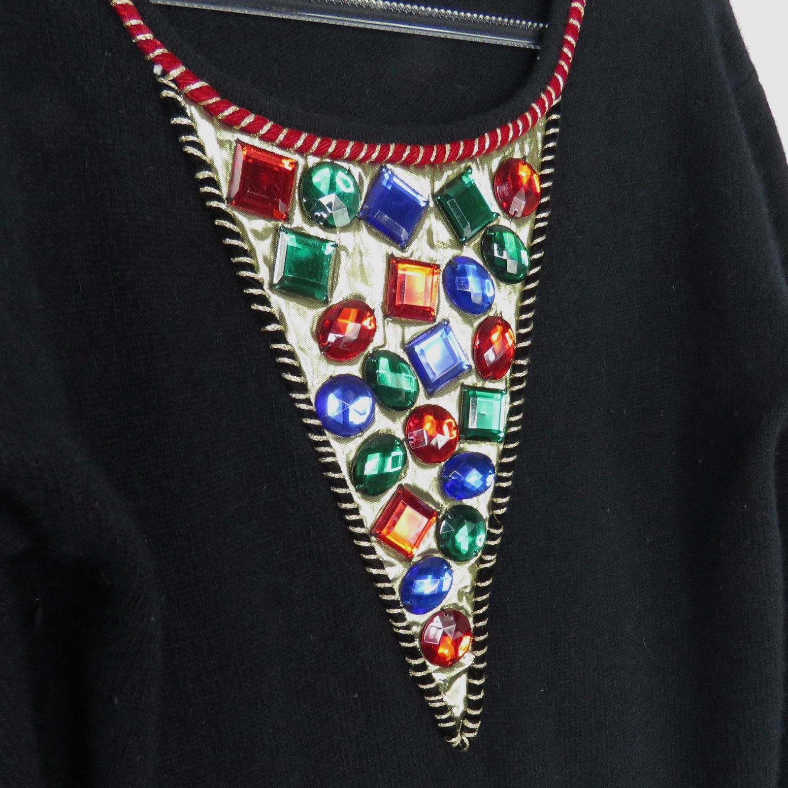Vintage 80s Vintage Black Sweater Rainbow Chunky Rhinestones Medium Size M / US 6-8 / IT 42-44 - 5 Thumbnail