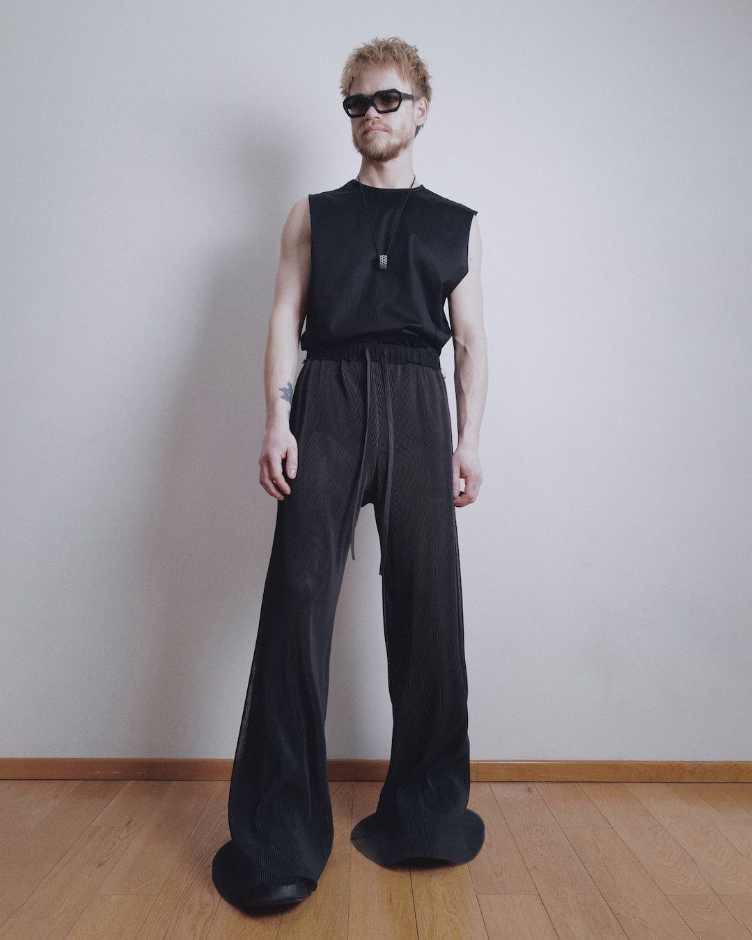 image of Handcrafted Plisse Double Layered Trackpants in Dark Gray, Men's (Size 30)