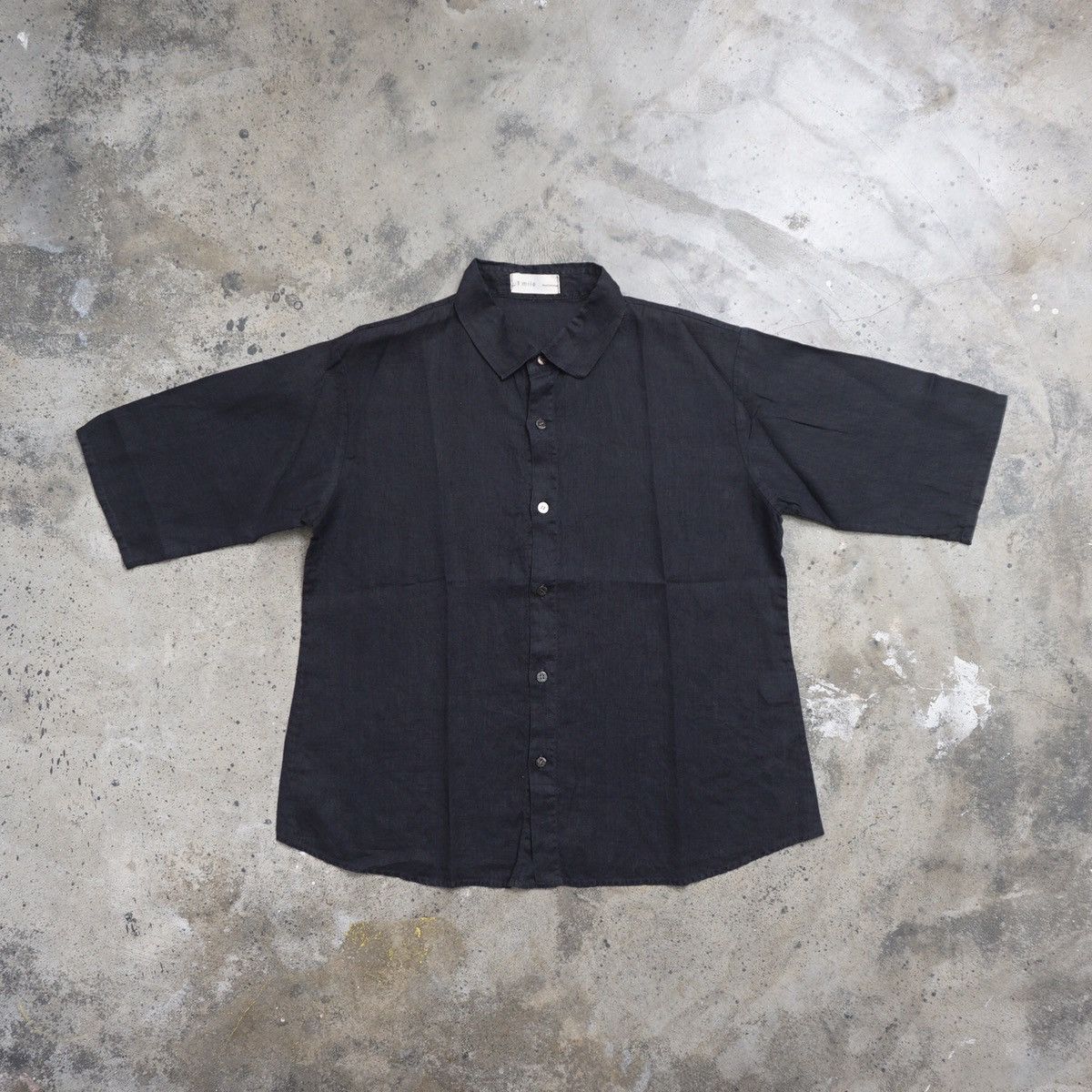 image of 1 Mile Plantation By Issey Miyake Linen Button Up in Black, Men's (Size Medium)