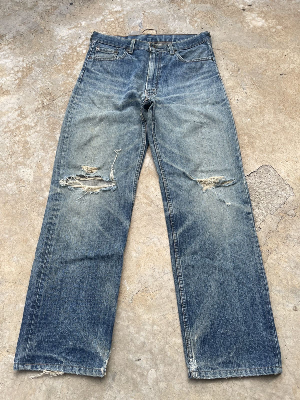 Levi’s 502 Made in Japan Dark Wash Distressed Thrashed Denim