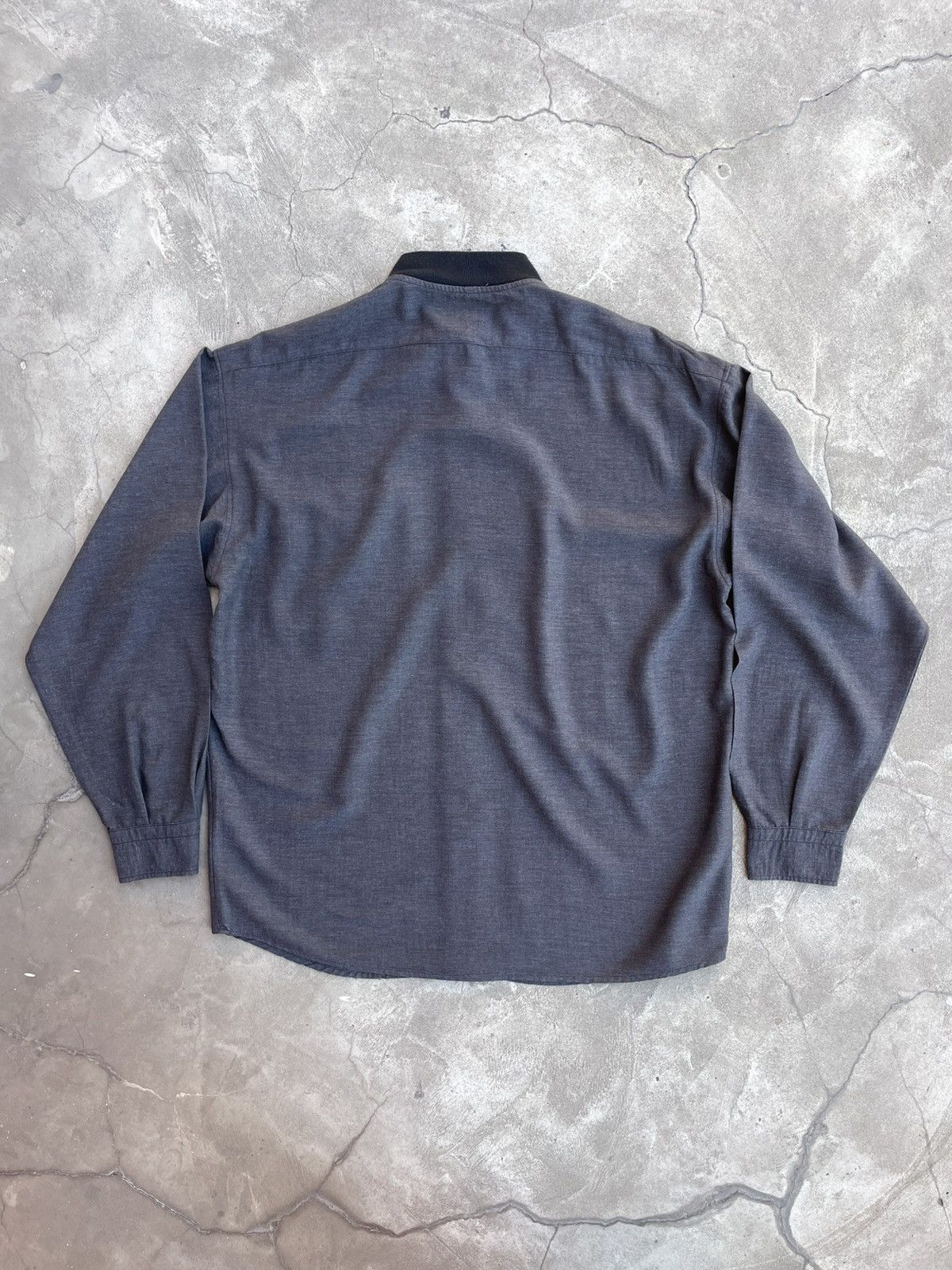 Vintage Mandarin Collar Shirt: Dark Gray Viscose, Italy Size US L / EU 52-54 / 3 - 7 Thumbnail