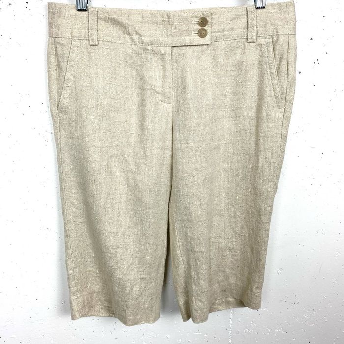 J.Crew J.Crew Womens Long Linen Metallic Shorts CityFit Tan Button