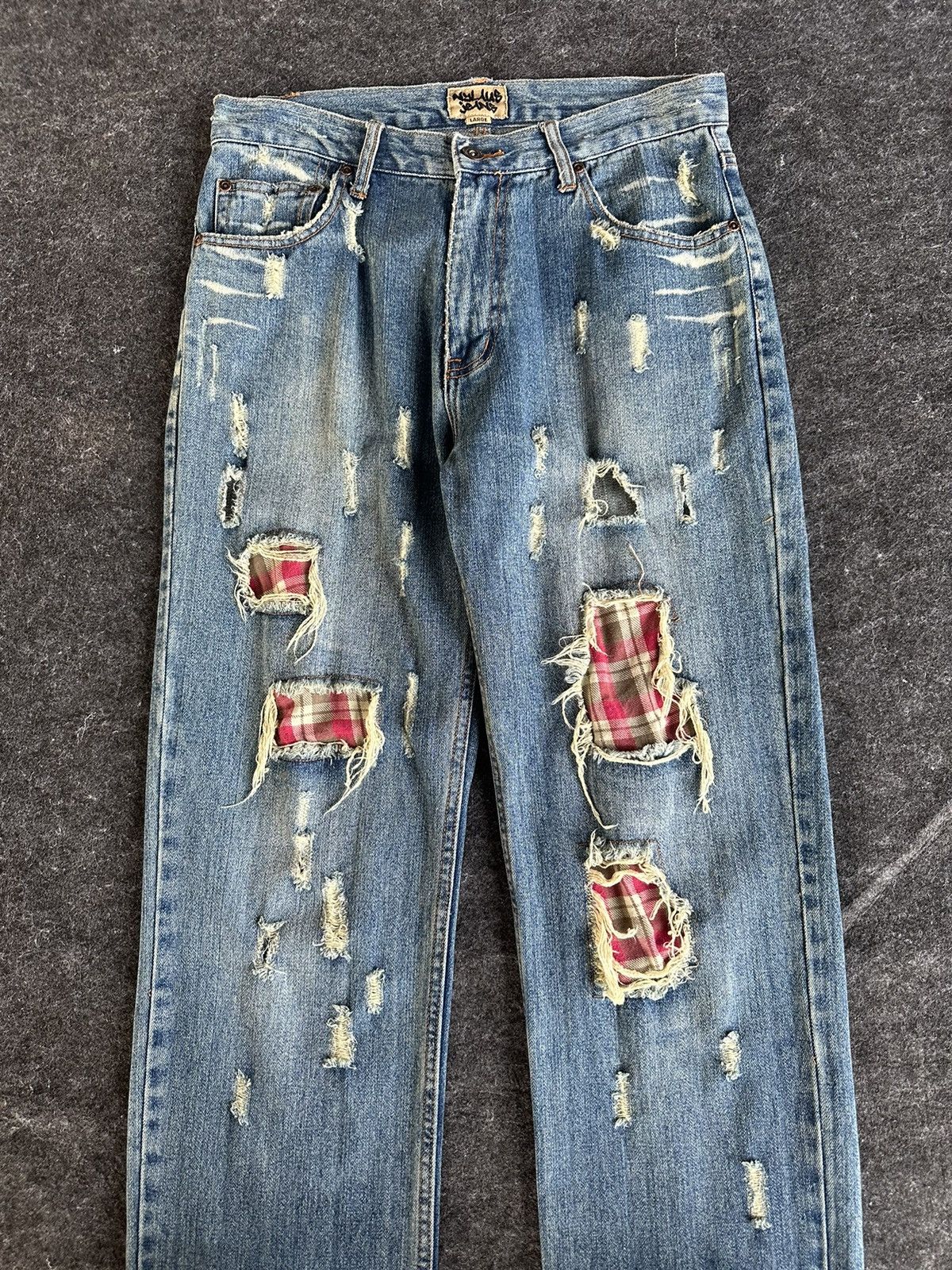 Beauty Beast Vintage Nylaus Japan Patchwork Thrashed Denim 30x33 D331 Size US 30 / EU 46 - 2 Thumbnail