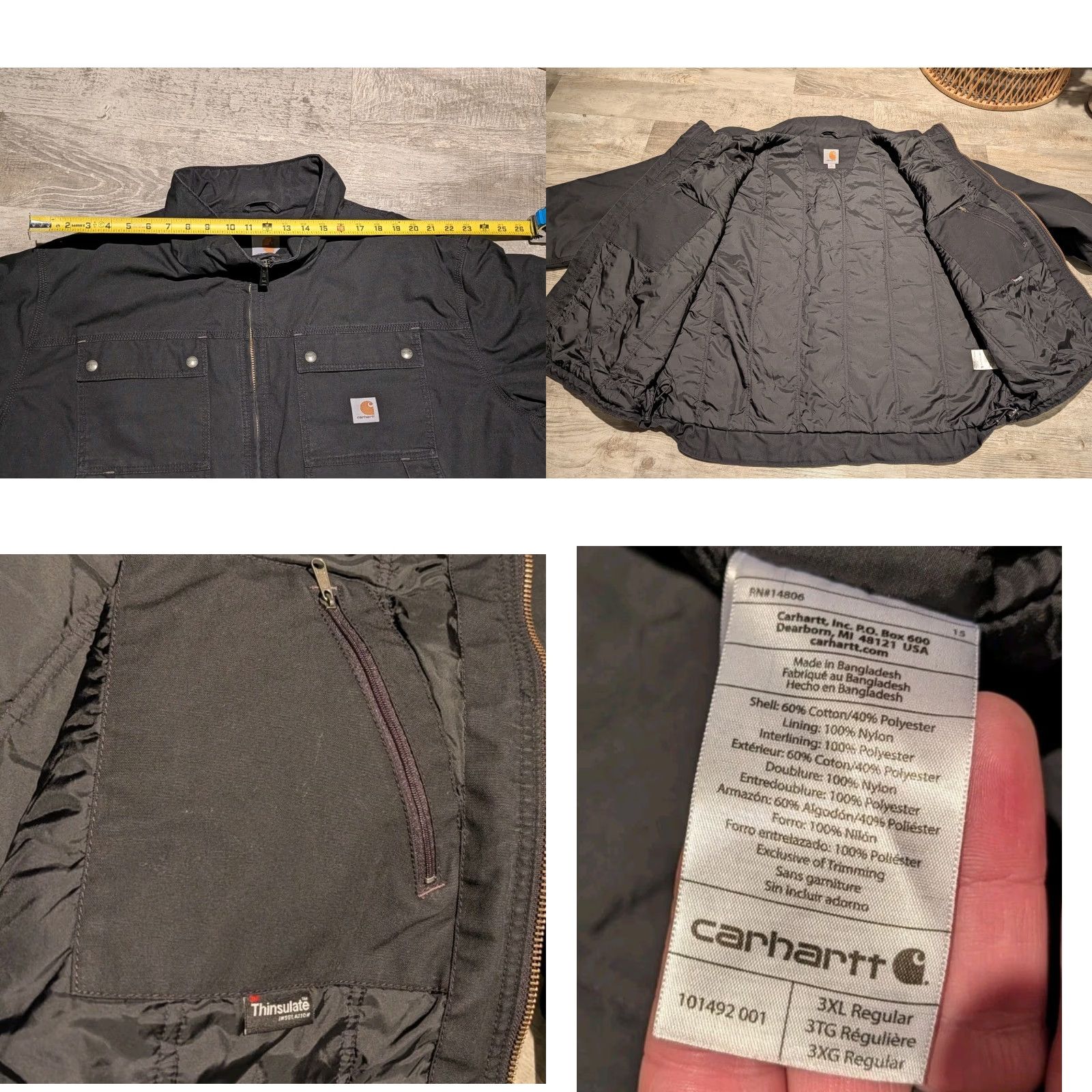 Carhartt VINTAGE Carhartt Jacket 3XL Black Quick Duck Jefferson Traditional Bomber Jacket Insulated Thinsulate Canvas Workwear Mens Size US XXL / EU 58 / 5 - 9 Thumbnail