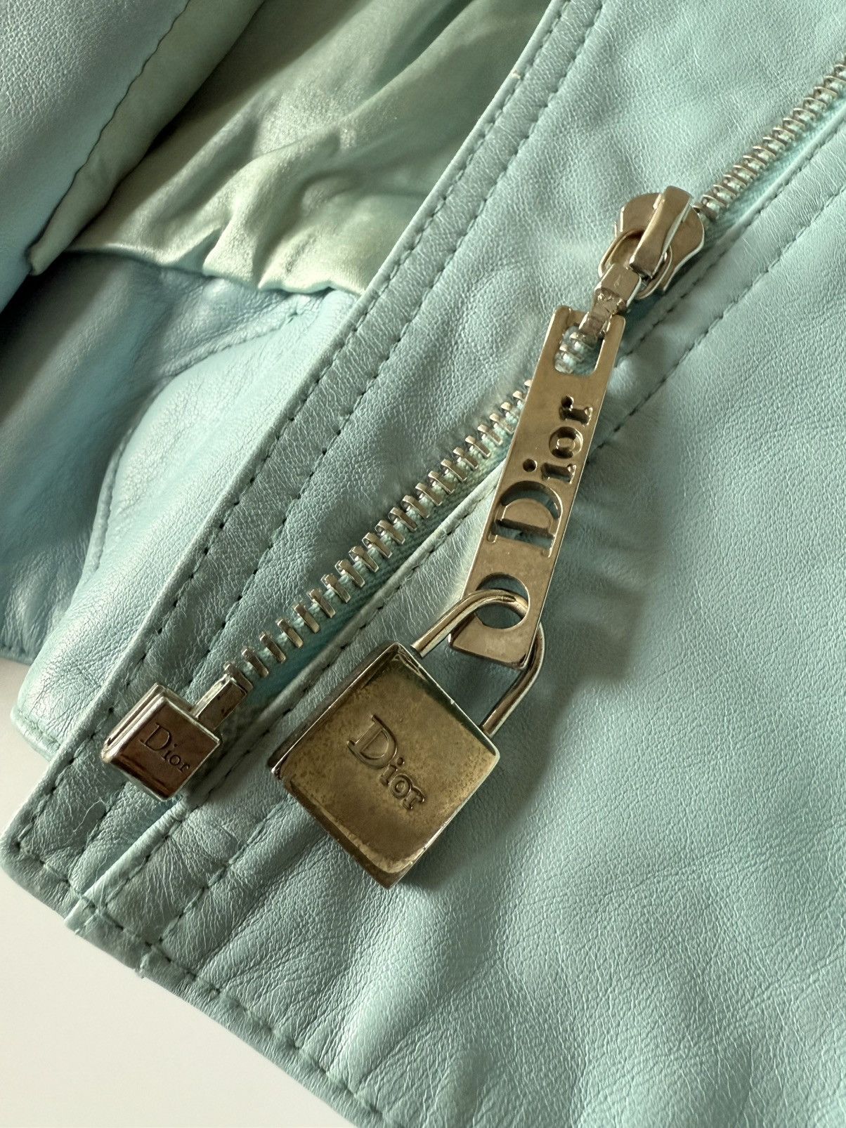 Dior Christian Dior John Galliano S/S2004 Turquoise Biker Jacket Size XS / US 0-2 / IT 36-38 - 9 Thumbnail
