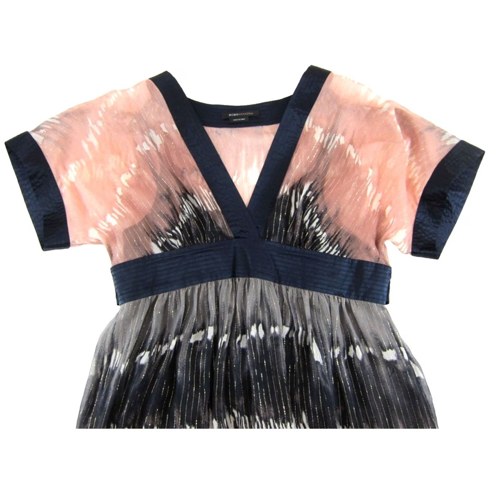 Bcbgmaxazria BCBGMAXAZRIA Silk Sheer Lined Metallic Pink Black Tie Dye V-Neck Dress Large Size L / US 10 / IT 46 - 3 Thumbnail