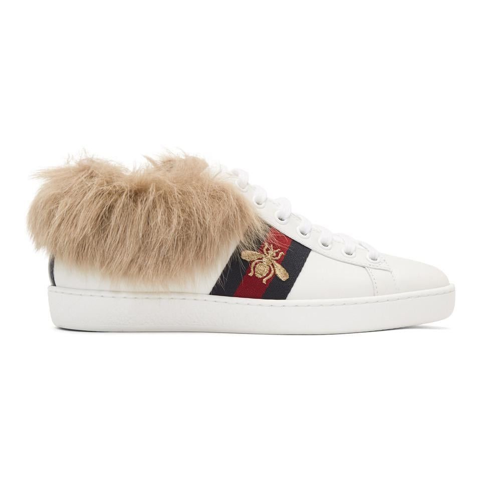 Gucci New Gucci Ace Lamb Fur Bee Embroidered Leather G 7 US 8 Size US 8 / EU 41 - 4 Thumbnail