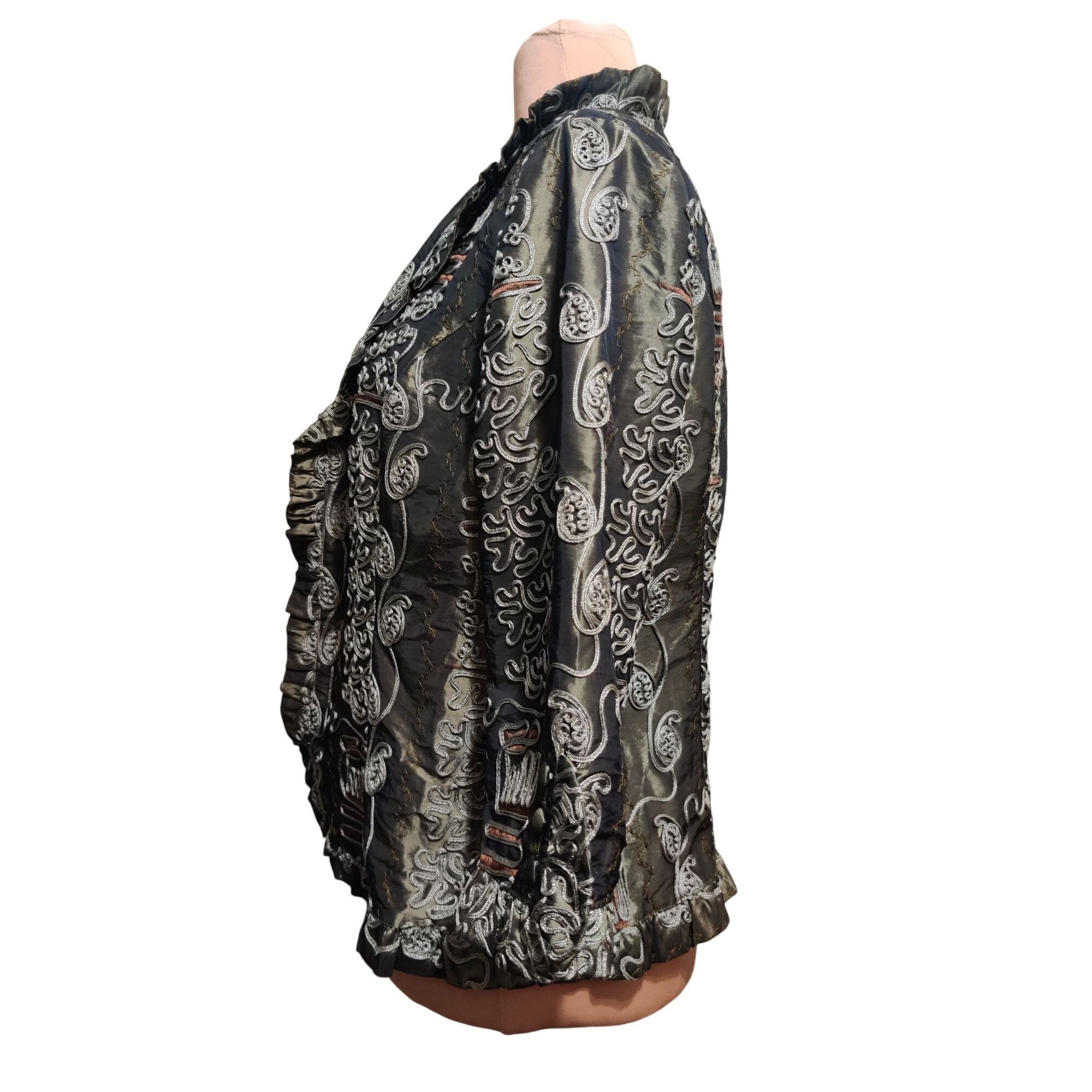 Agora Vintage Agora L Olive Embroidered Ruffle Open Front Statemen Size L / US 10 / IT 46 - 9 Thumbnail