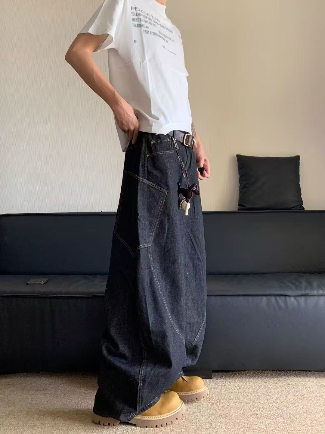 Vintage American Retro Loose-Fit Paneled Scythe-Cut Jeans Size US 32 / EU 48 - 3 Thumbnail