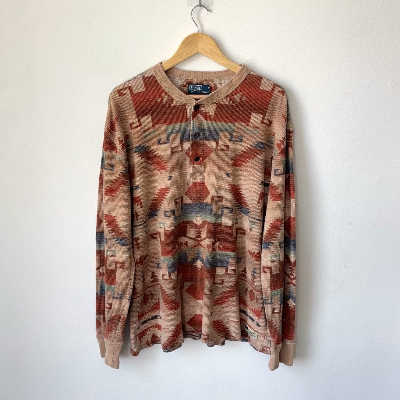 Aztec Henley Thermal Shirt Waffle Southwestern AOP