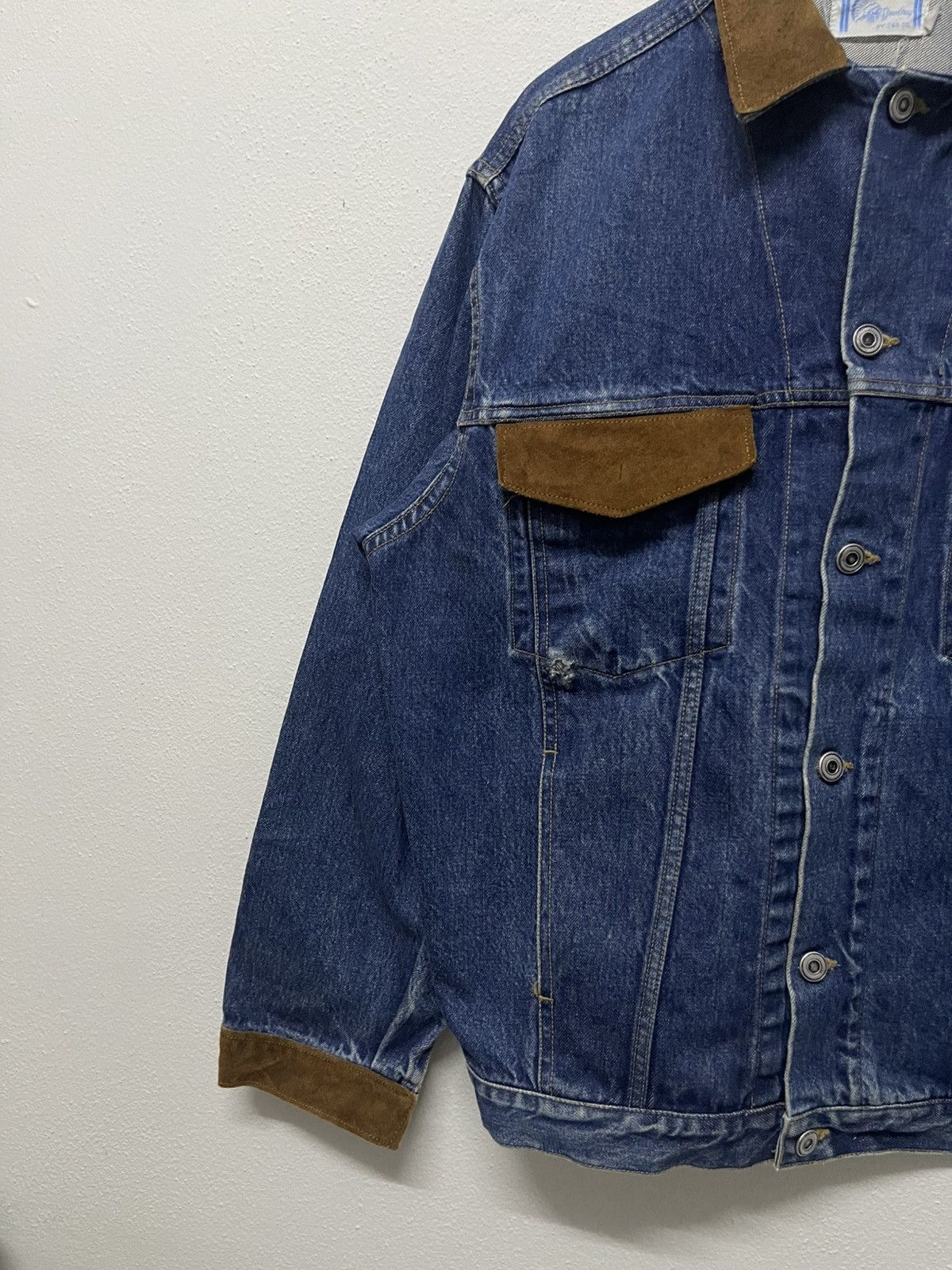 20471120 × Japanese Brand VINTAGE MR CHAMBRAY DENIM MIX LEATHER JACKET NAVAJO NATIVE Size US L / EU 52-54 / 3 - 3 Thumbnail
