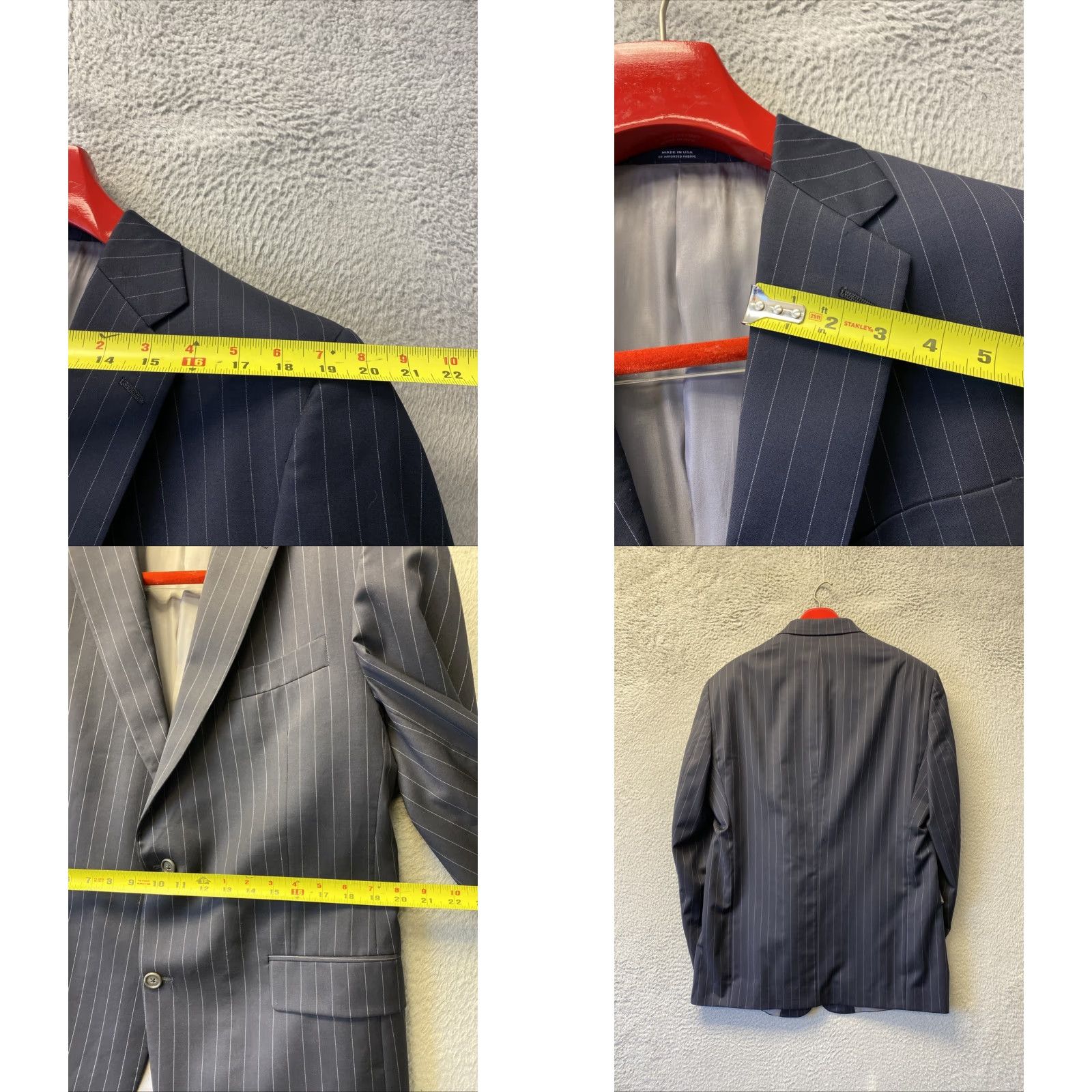 Hart Schaffner Marx VINTAGE Hart Schaffner Marx Navy Pin Stripe Wool Suit 2-Piece 44R Navy Blue Mens Regular 2-Piece Flat Front Size 44R - 8 Thumbnail