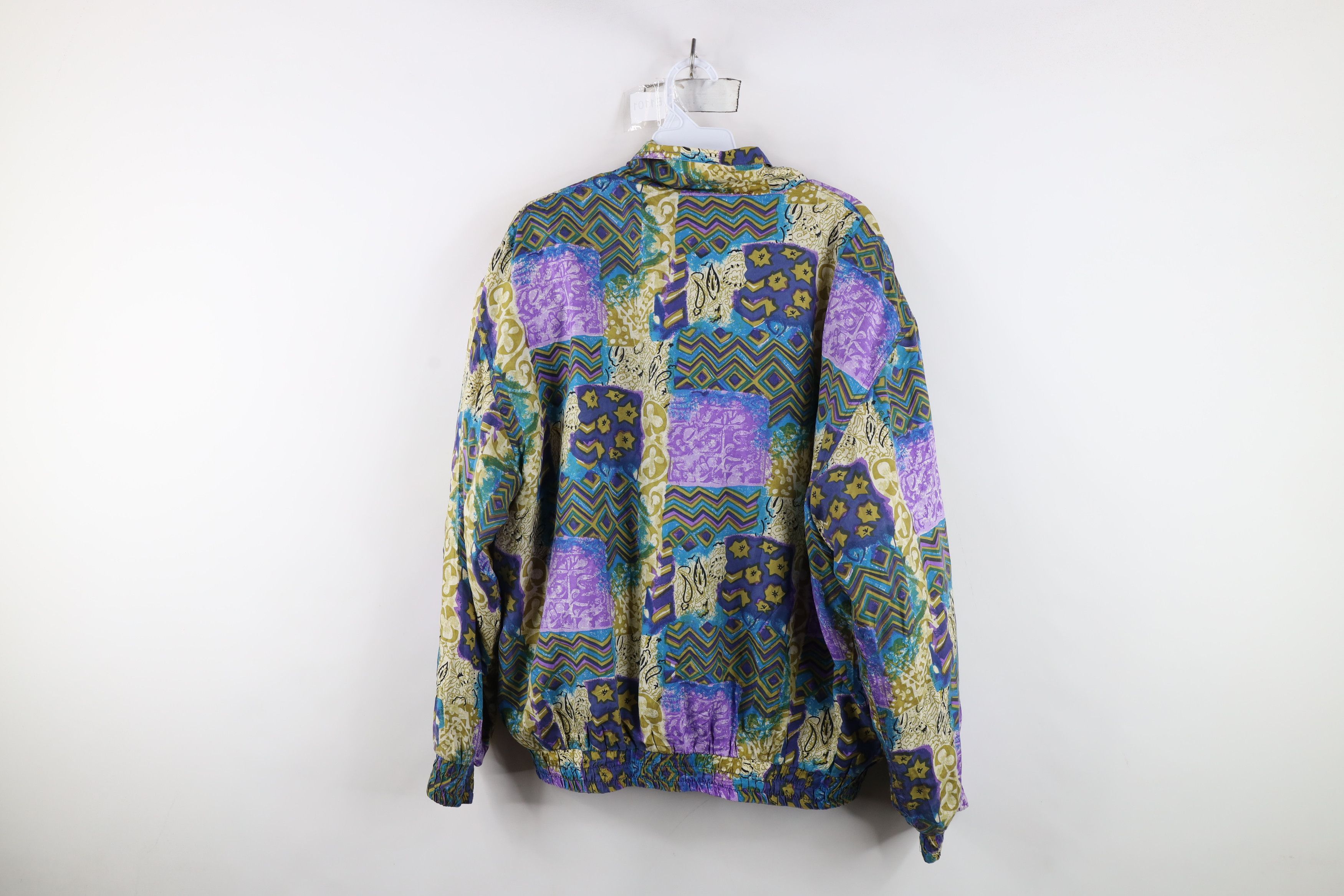 Vintage Vintage 90s Streetwear Abstract Geometric Silk Bomber Jacket Size L / US 10 / IT 46 - 10 Thumbnail