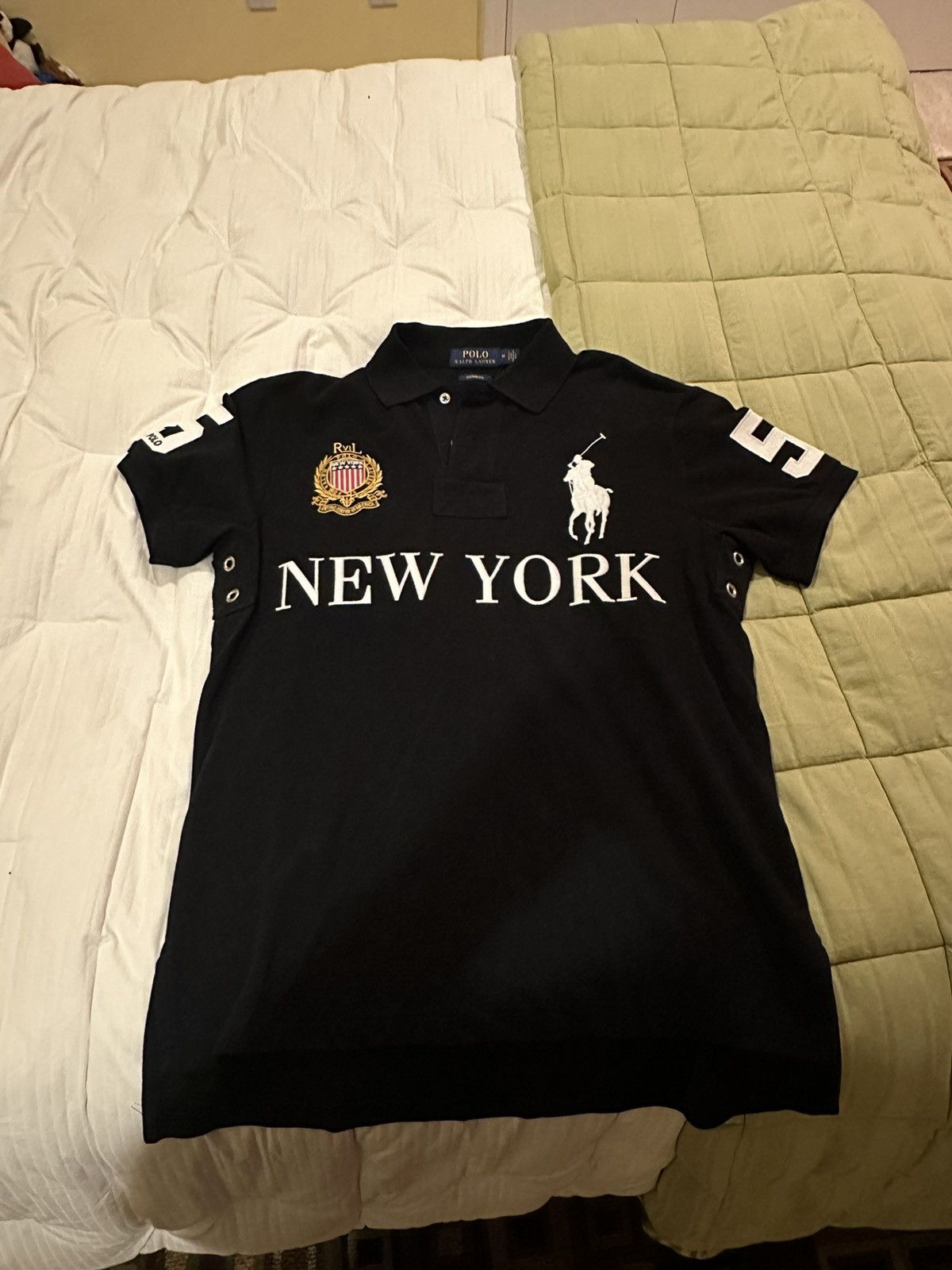 image of Polo Ralph Laurent Number 5 Polo Shirt Black Size M, Men's