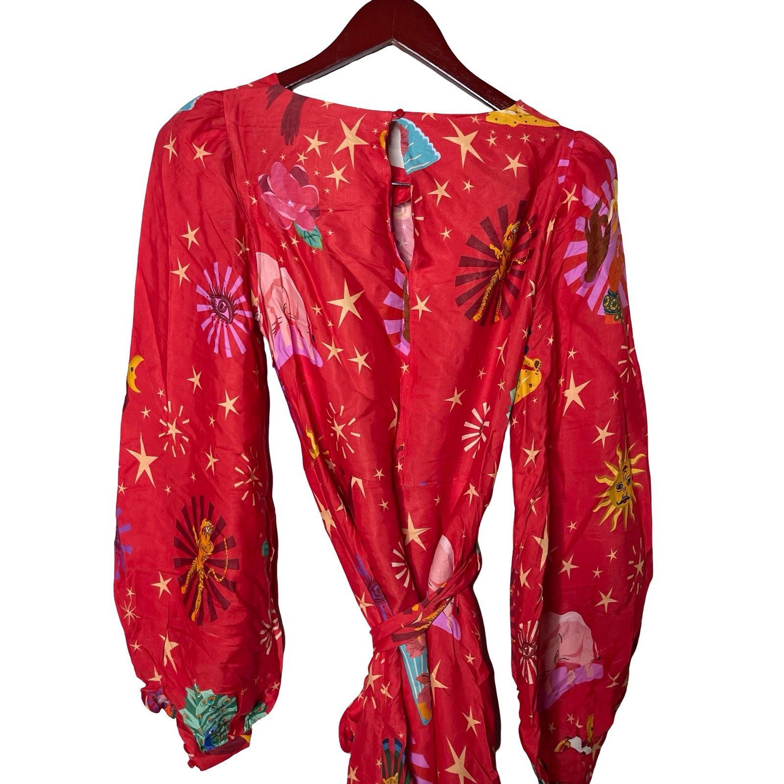 Farm Rio Farm Rio Lotus Star Front Twisted Midi Red Dress sz S Size S / US 4 / IT 40 - 5 Thumbnail