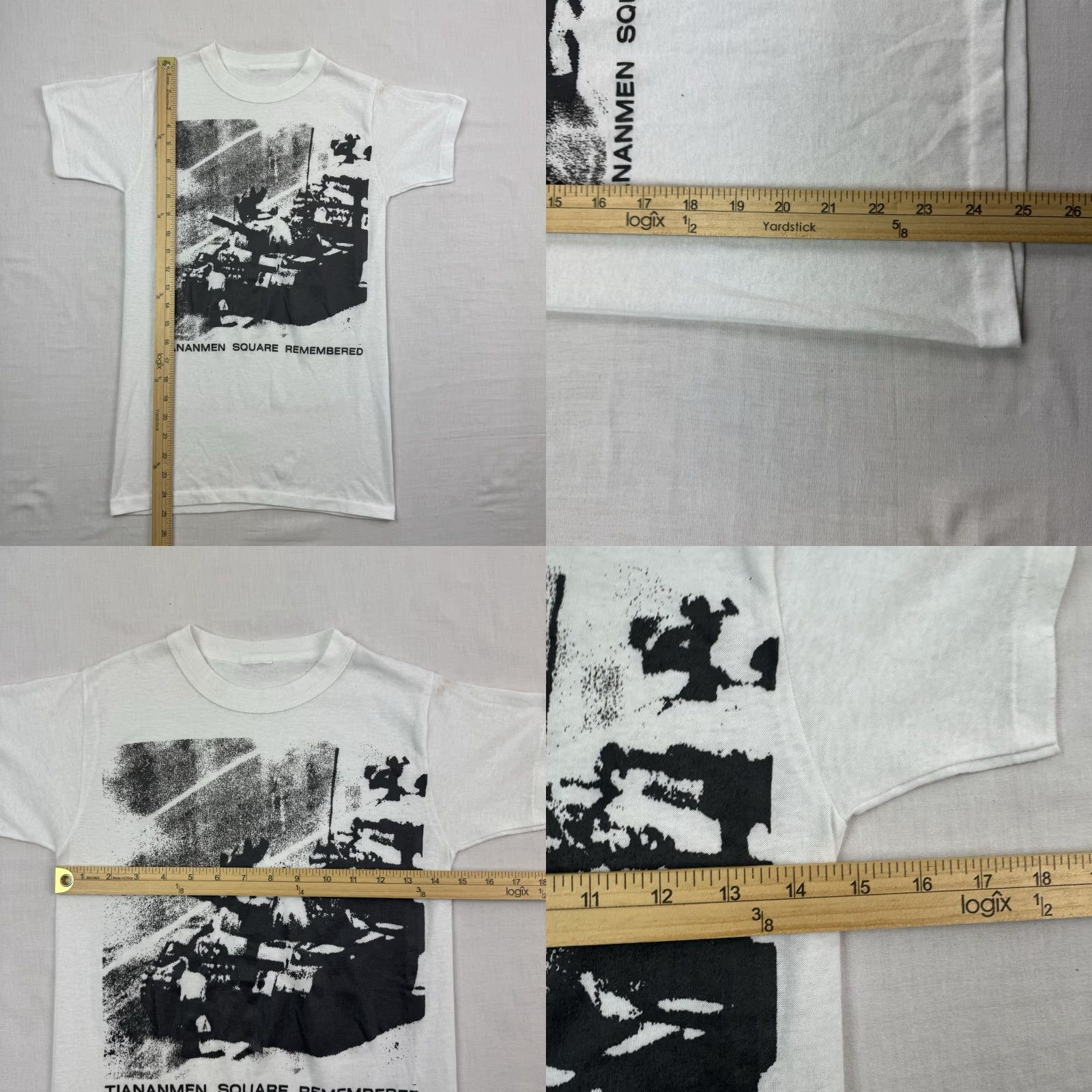 Vintage VINTAGE Tianamen Square Remembered T Shirt Adult Small White 80s Paper Thin Mens T-Shirt 80s White Short Sleeve Crew Neck Size US S / EU 44-46 / 1 - 8 Thumbnail