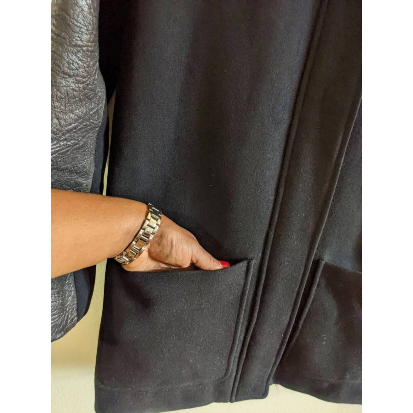 Mackage Mackage Wool Leather Sleeve Coat XS Black Moto Style Jacket Size XS / US 0-2 / IT 36-38 - 15 Thumbnail