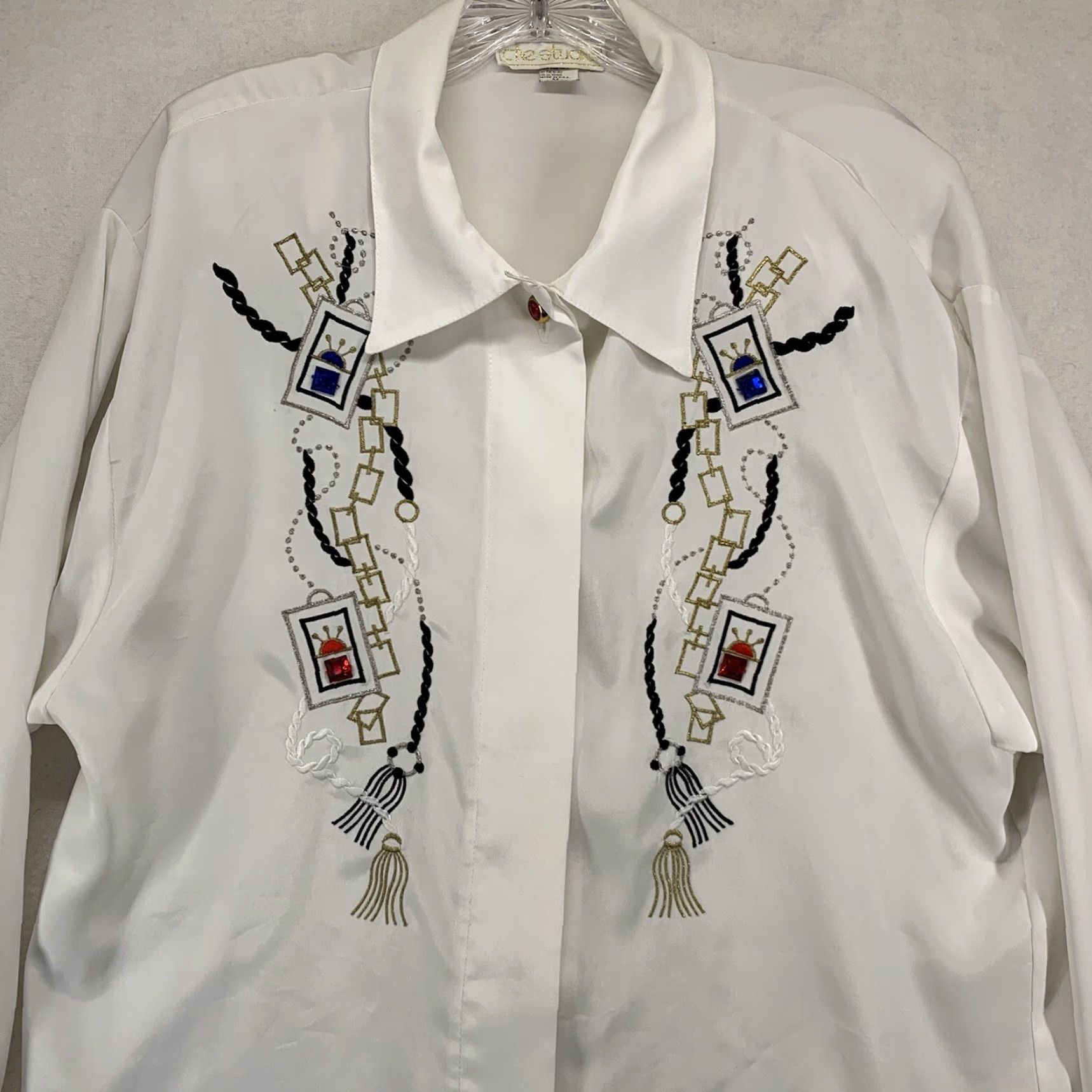 Vintage VINTAGE Che Studio Womens Blouse Shirt Dress Pintuck Front Embroidered Collar Long Sleeve White Size M / US 6-8 / IT 42-44 - 4 Thumbnail