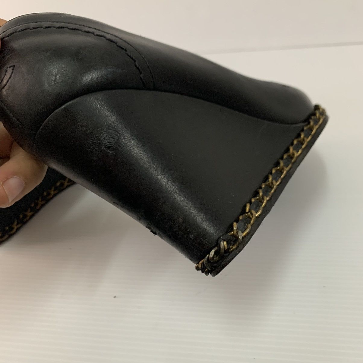 Chanel Chanel Black Leather Wedges Shoes Size US 7.5 / IT 37.5 - 10 Thumbnail