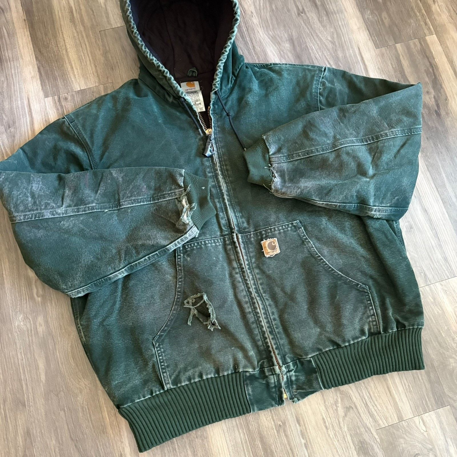 Carhartt × Vintage Vintage J130 SPC Green Carhartt Hooded Work Jacket Size XL Size US XL / EU 56 / 4 - 5 Thumbnail