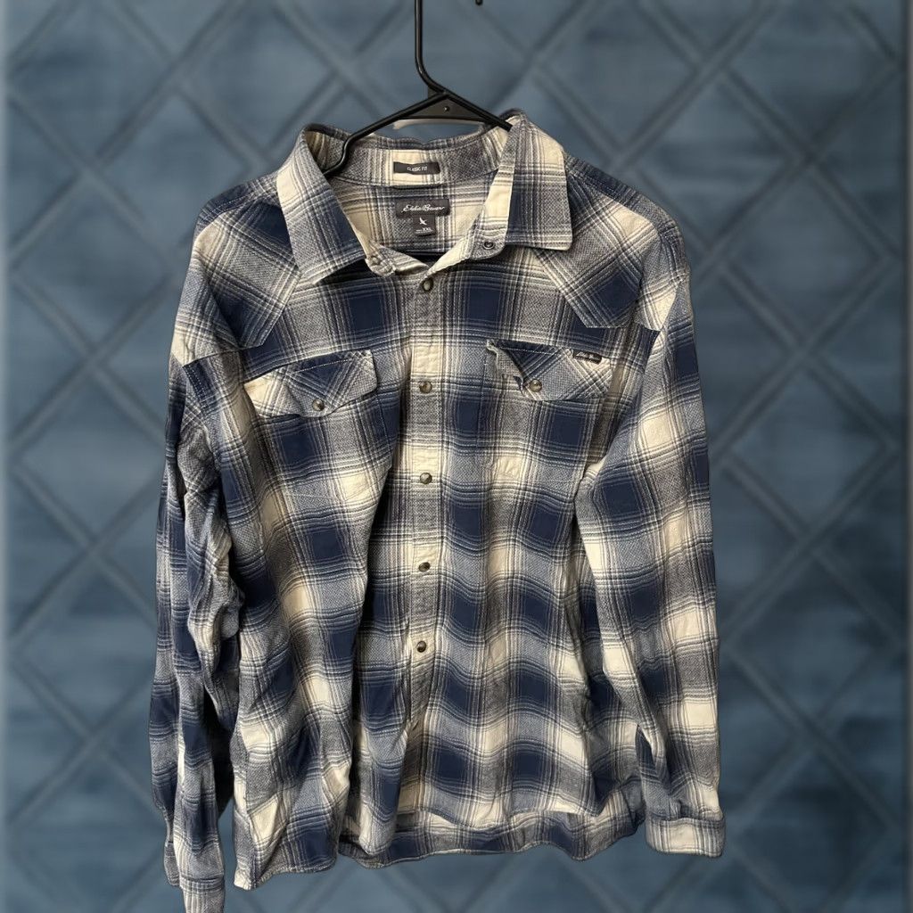 Eddie Bauer Eddie Bauer Shirt Plaid Blue Western Button-Up 2XL Men Classic Fit Pearl Snap Flannel Long Sleeve Cotton Size US XXL / EU 58 / 5 - 1 Thumbnail