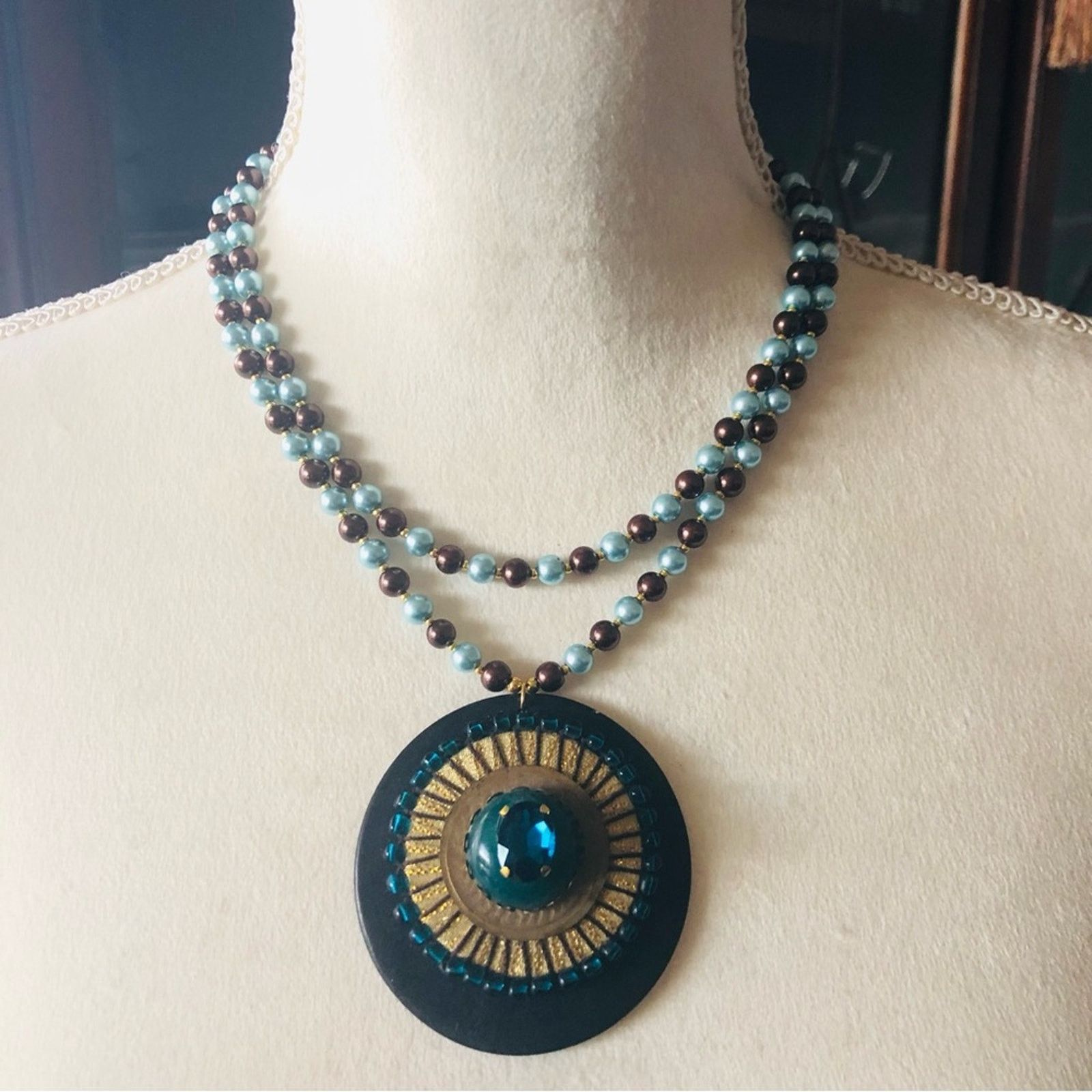 Handmade Handcrafted repurpose amulet Pearl necklace Size ONE SIZE - 2 Thumbnail