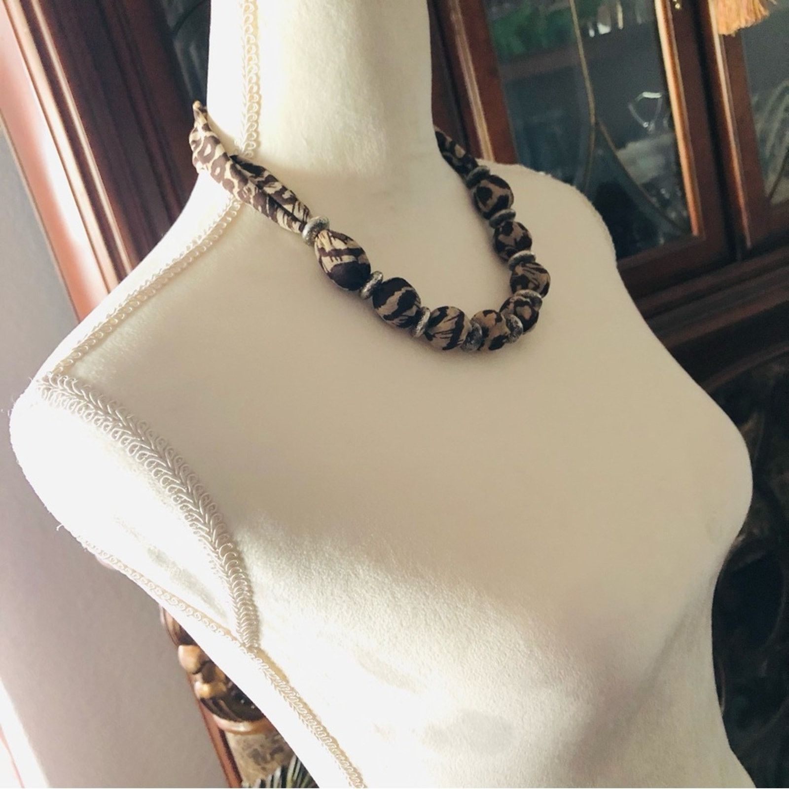 Handmade Country Girl animal print fabric covered bead necklace Size ONE SIZE - 2 Thumbnail