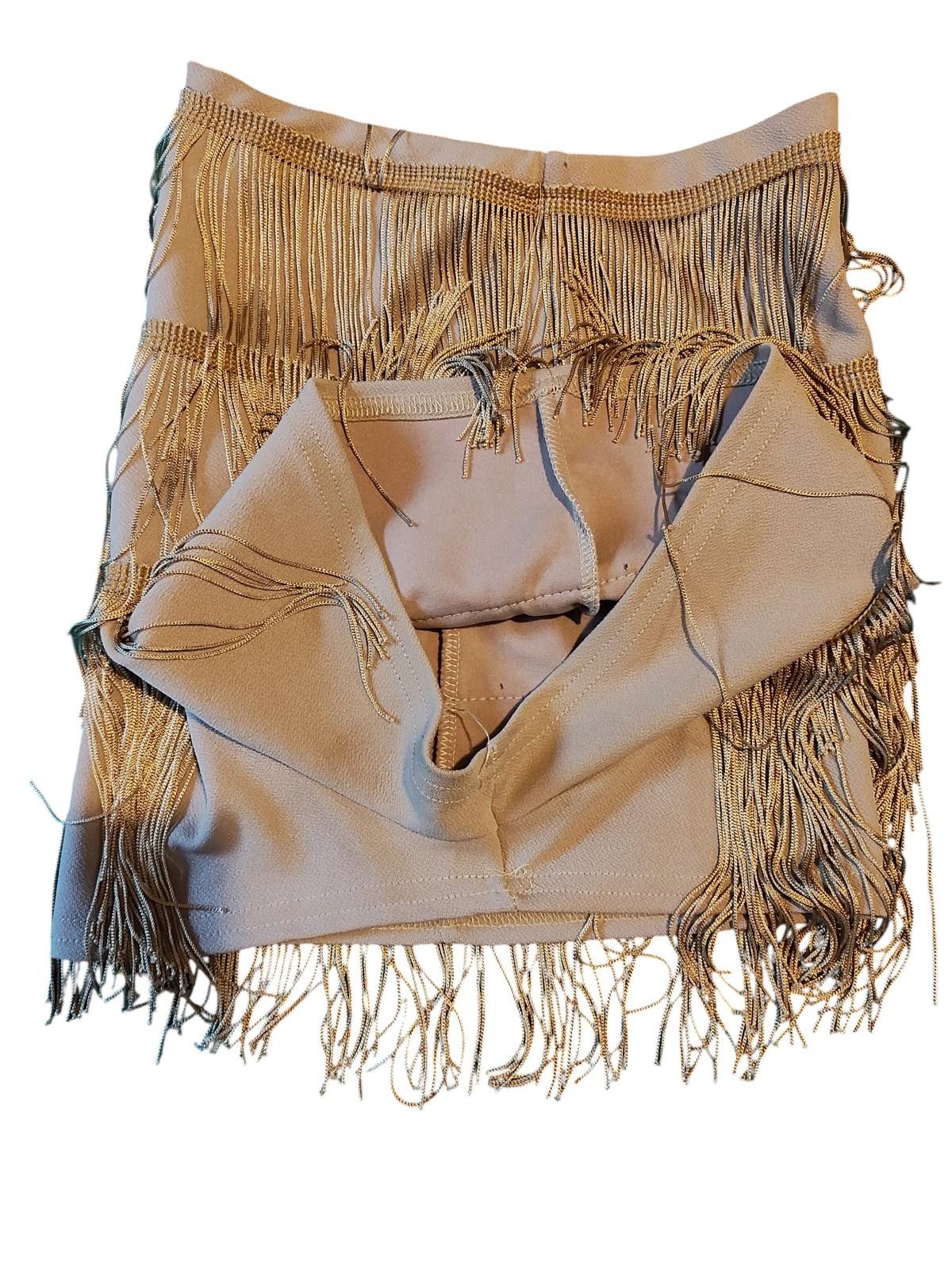 Designer PrettyLittleThing Beige Fringe Layered Shorts Size 28" / US 6 / IT 42 - 5 Thumbnail