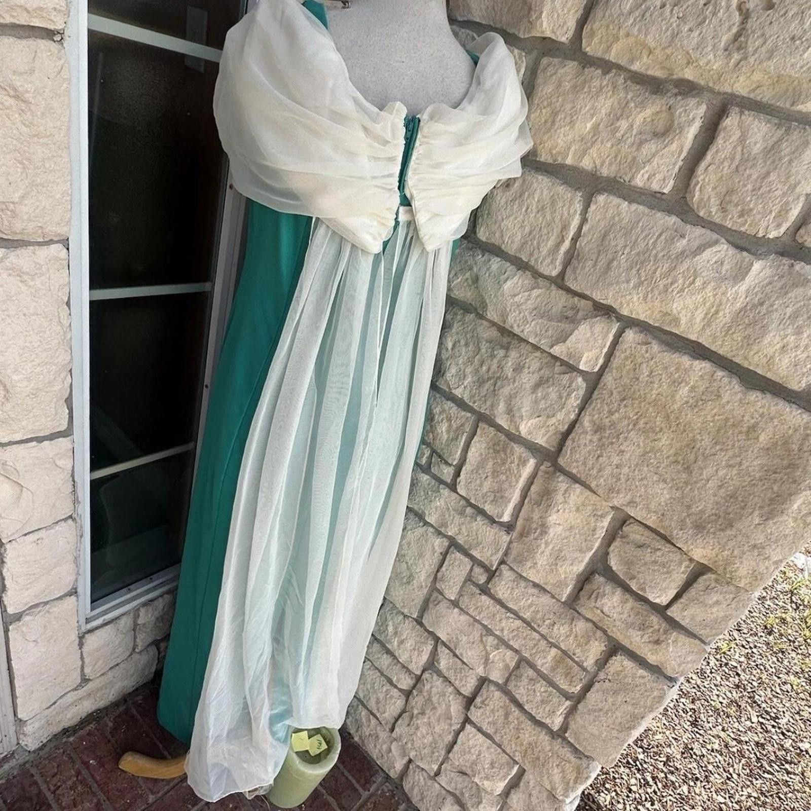 vintage 80s 90s Dress White Draped Collar Train large?.