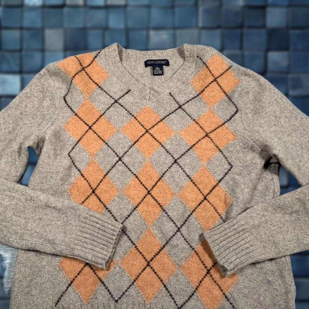 Banana Republic Banana Republic Sweater Mens Large Gray Orange Argyle Wool Blend Pullover Size US L / EU 52-54 / 3 - 1 Thumbnail