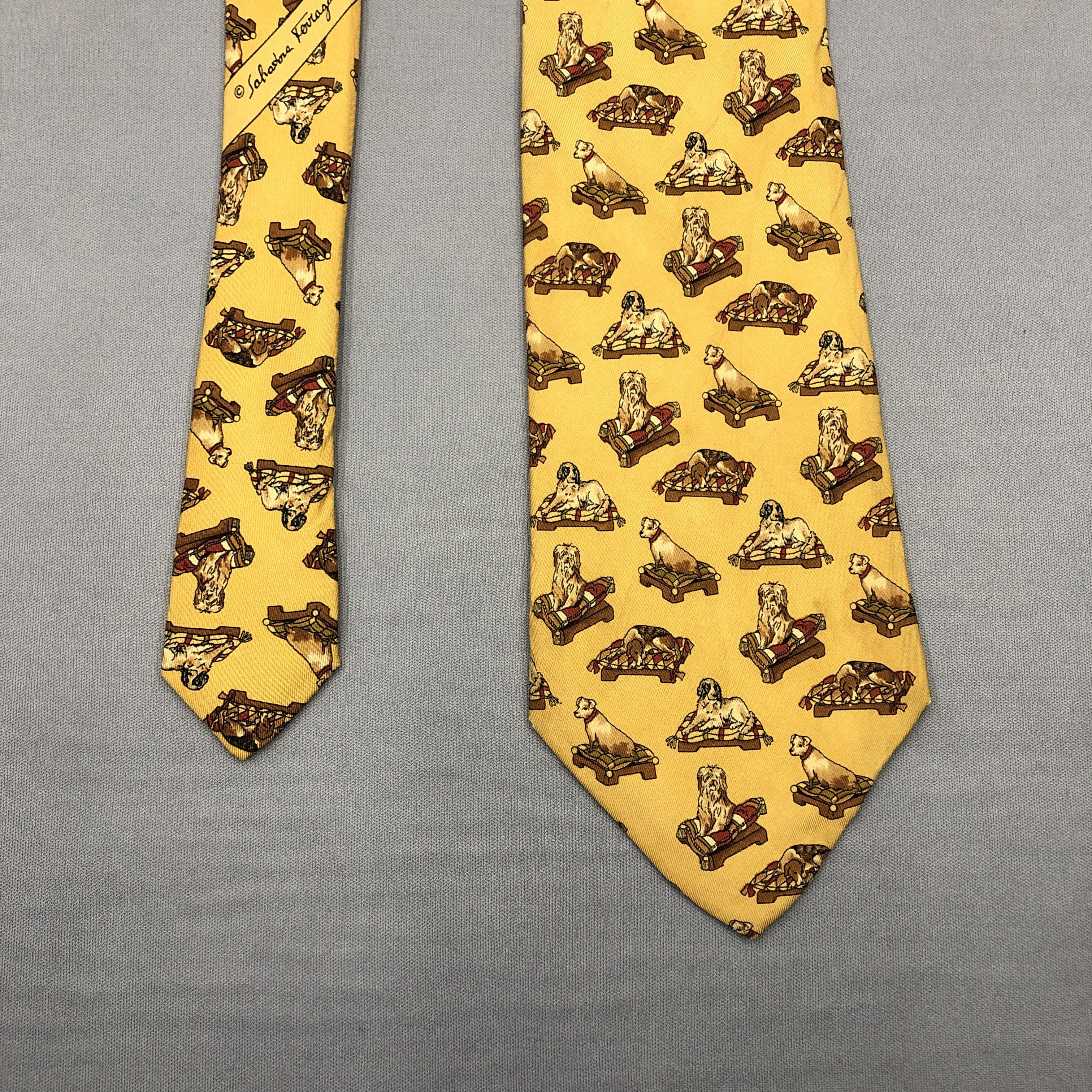 Salvatore Ferragamo Vintage Salvatore Ferragamo SILK Necktie Dogs Motif Cravate Size ONE SIZE - 3 Thumbnail