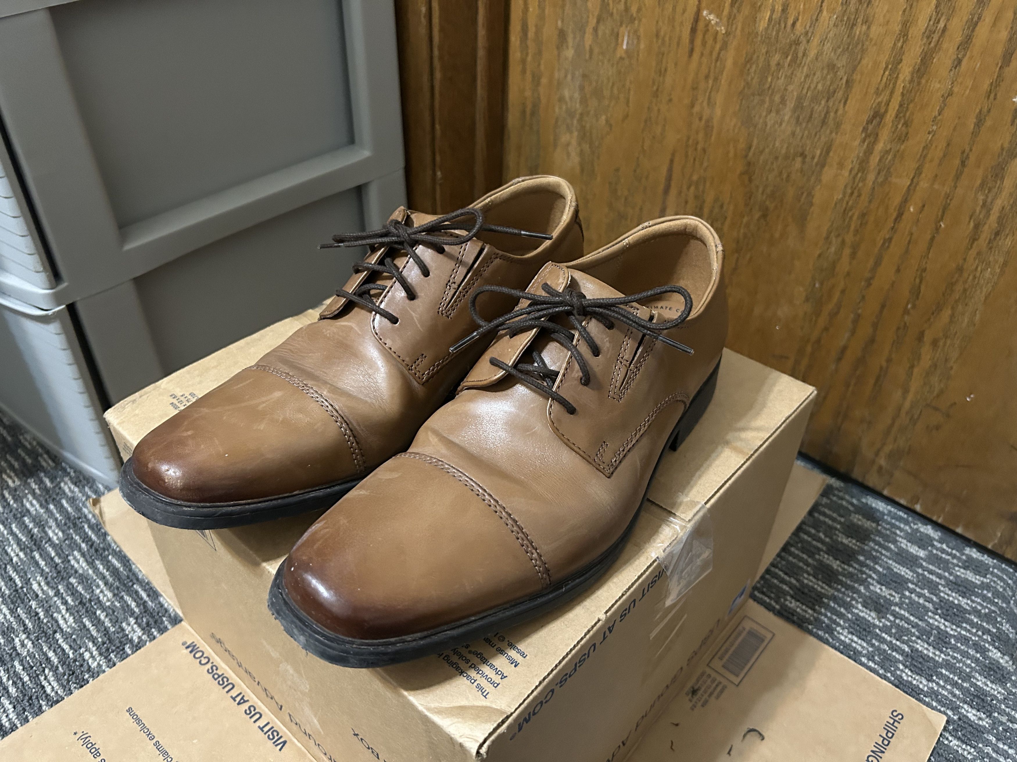 Clarks Clarks Mens Tilden Cap Dark tan leather Size US 10.5 / EU 43-44 - 1 Thumbnail