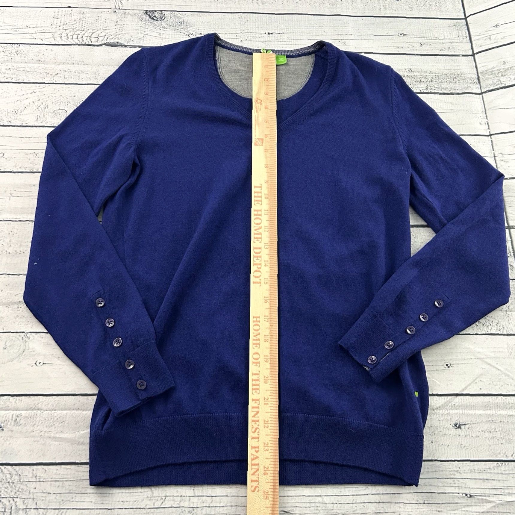 Hugo Boss HUGO BOSS 100% Wool V-Neck Sweater Women's Large Blue Pullover Size L / US 10 / IT 46 - 3 Thumbnail