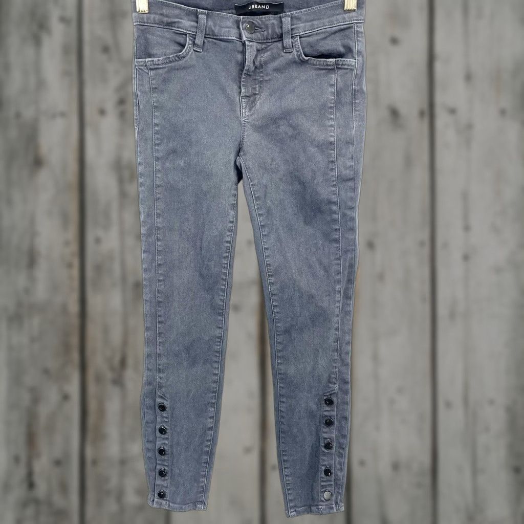 J Brand J Brand Suvi Chrome Jeans Women's 25 Skinny Cropped Gray Button Ankle Moto Size 42" / US 20 - 1 Thumbnail