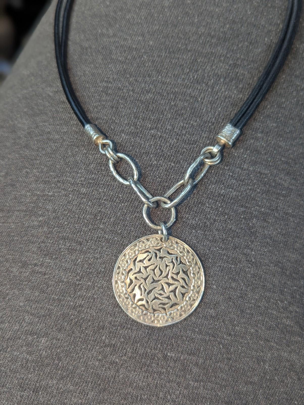 Designer Silpada Sterling Silver Leather Sunburst Pendant Necklace Size ONE SIZE - 2 Thumbnail