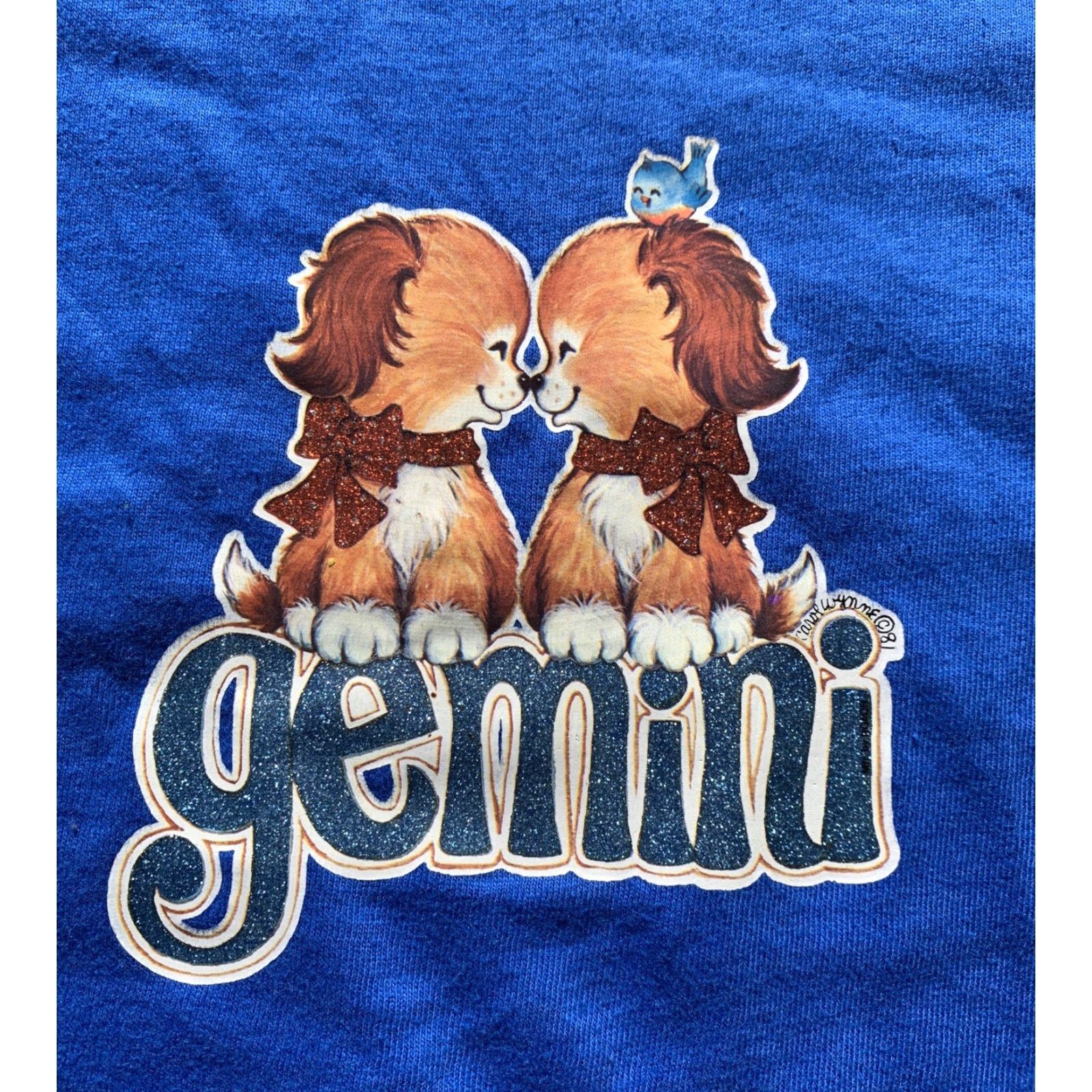 Hanes VINTAGE Hanes Gemini T-Shirt 1980s Iron On Transfer Made In USA M Navy Blue 100% Cotton Mens Sportswear/Beach Shirt Size US M / EU 48-50 / 2 - 4 Thumbnail