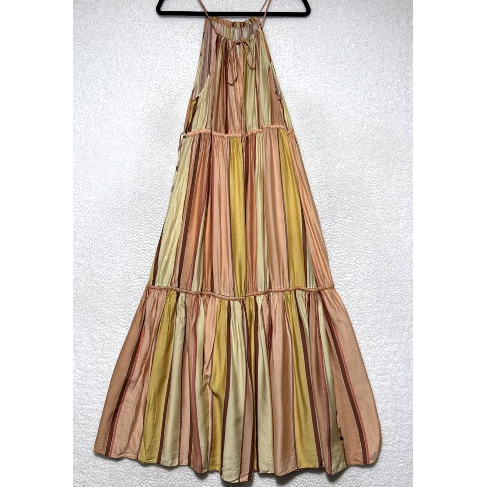 Anthropologie Anthropologie JETS AUSTRALIA FIRA STRIPE MARIGOLD MAXI DRESS US 6 SMALL HALTER Sleeveless Multicolor Floral Casual Women Long Size M / US 6-8 / IT 42-44 - 4 Thumbnail