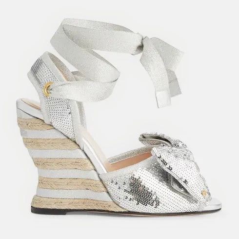 Gucci Bow Sequin Espadrille Sandals SIZE 40