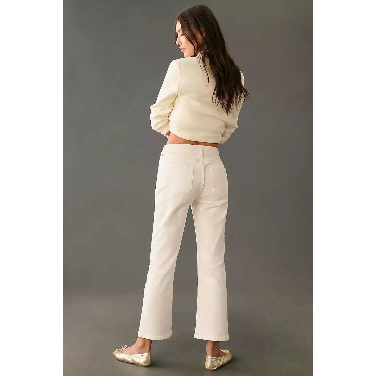 Anthropologie NWT Pilcro The Yaya Mid-Rise Crop Flare Jeans $148 WHITE 23T Size 23" - 4 Thumbnail