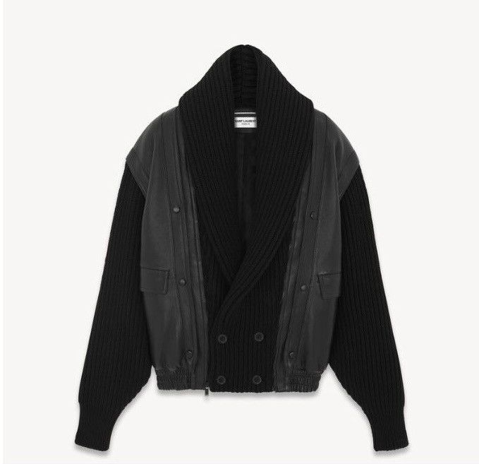 Saint Laurent Paris shawl-neck jacket in lambskin and ribbed wool Size US M / EU 48-50 / 2 - 1 Preview