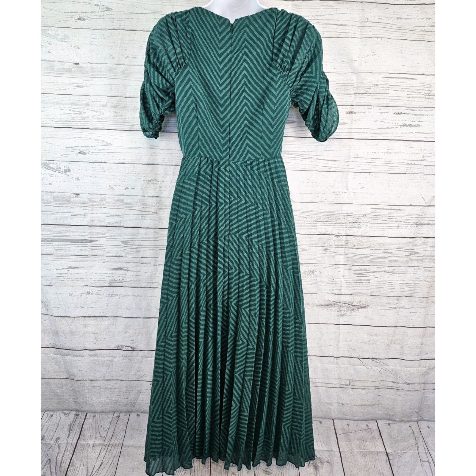Asos ASOS Design Womens Midi Dress Sz 4 Green Striped Pleated A-Line Convertible Zip Dress Length Midi Size S / US 4 / IT 40 - 3 Thumbnail