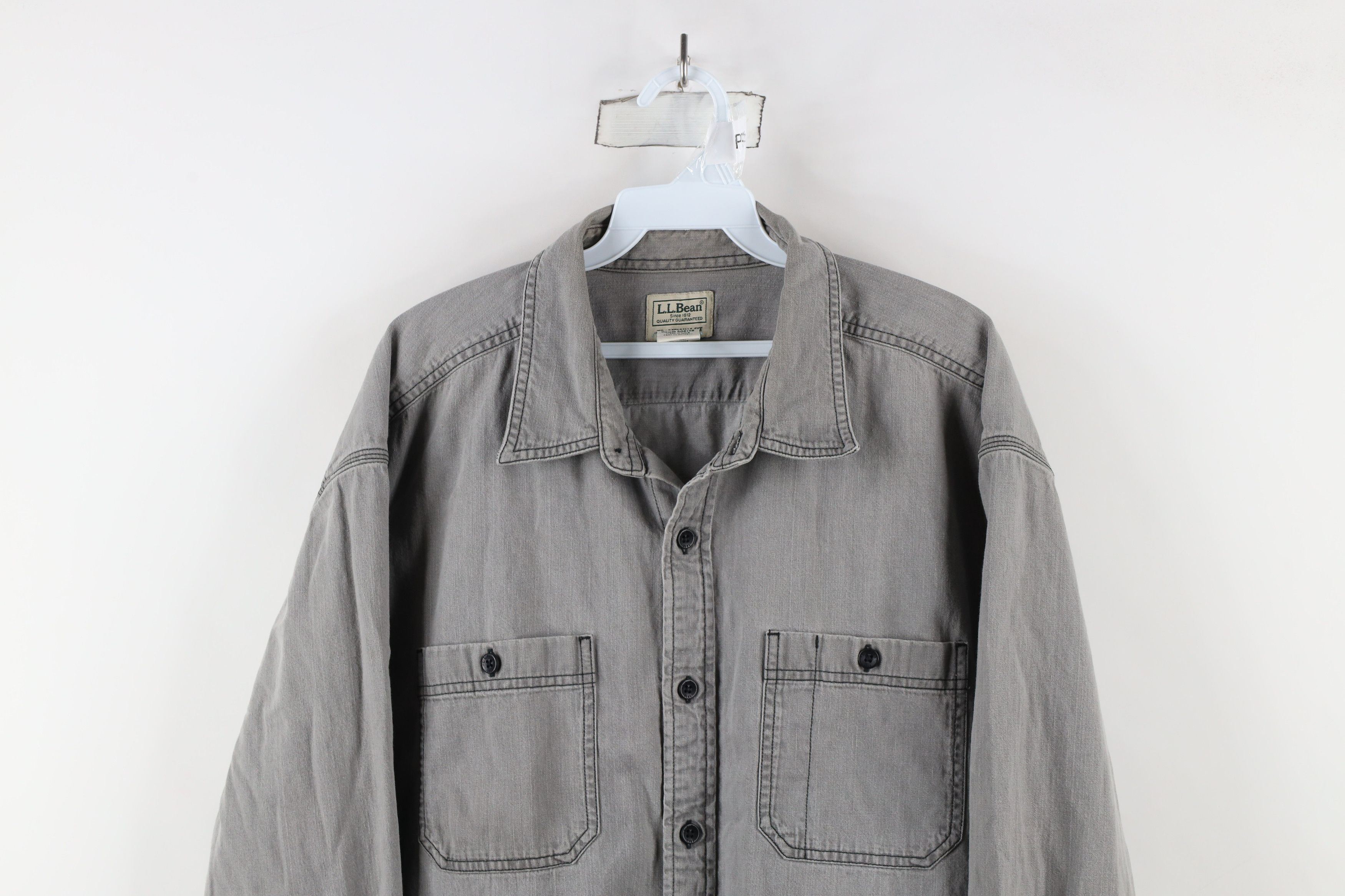 L.L. Bean × Vintage Vintage 90s LL Bean Stonewash Denim Jean Button Shirt Gray Size US XL / EU 56 / 4 - 2 Thumbnail