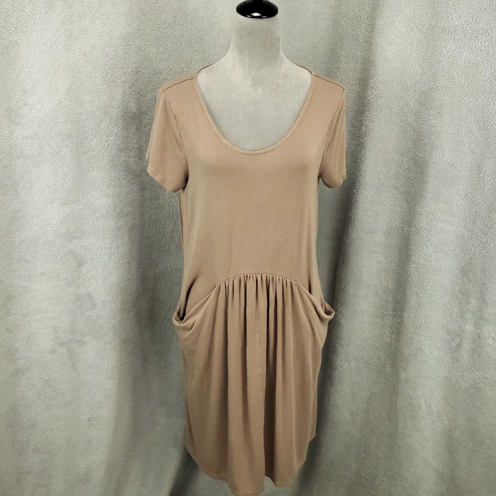Vintage Garnet Hill Dress Womens Medium Brown Pockets Gathered Front Scoop neck Pullover Size M / US 6-8 / IT 42-44 - 2 Thumbnail
